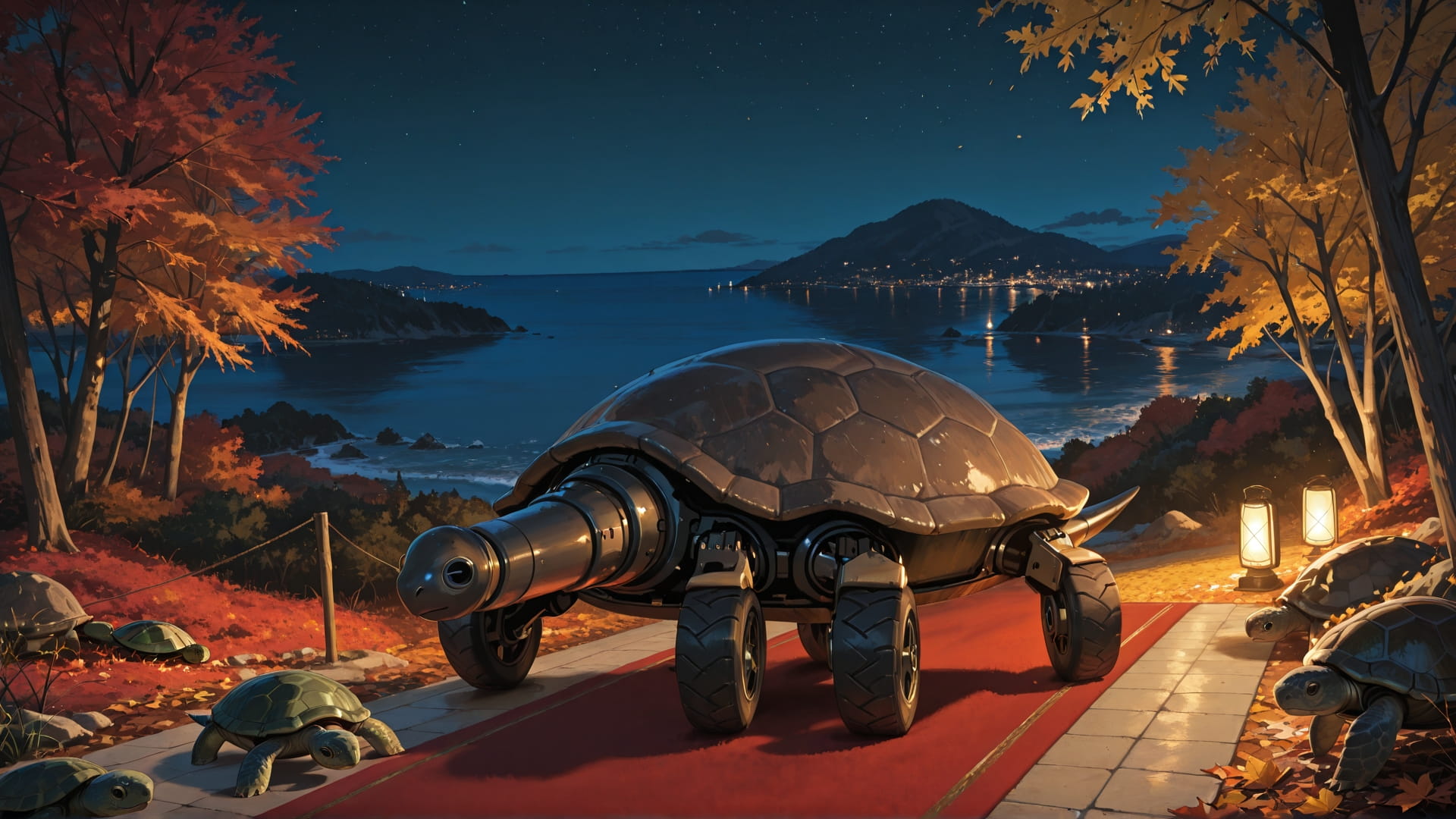 Yellow Night Sea RedCarpet smartphone wallpaper free download, vertical 16:9 format, Yellow, Night, Sea, Autumn