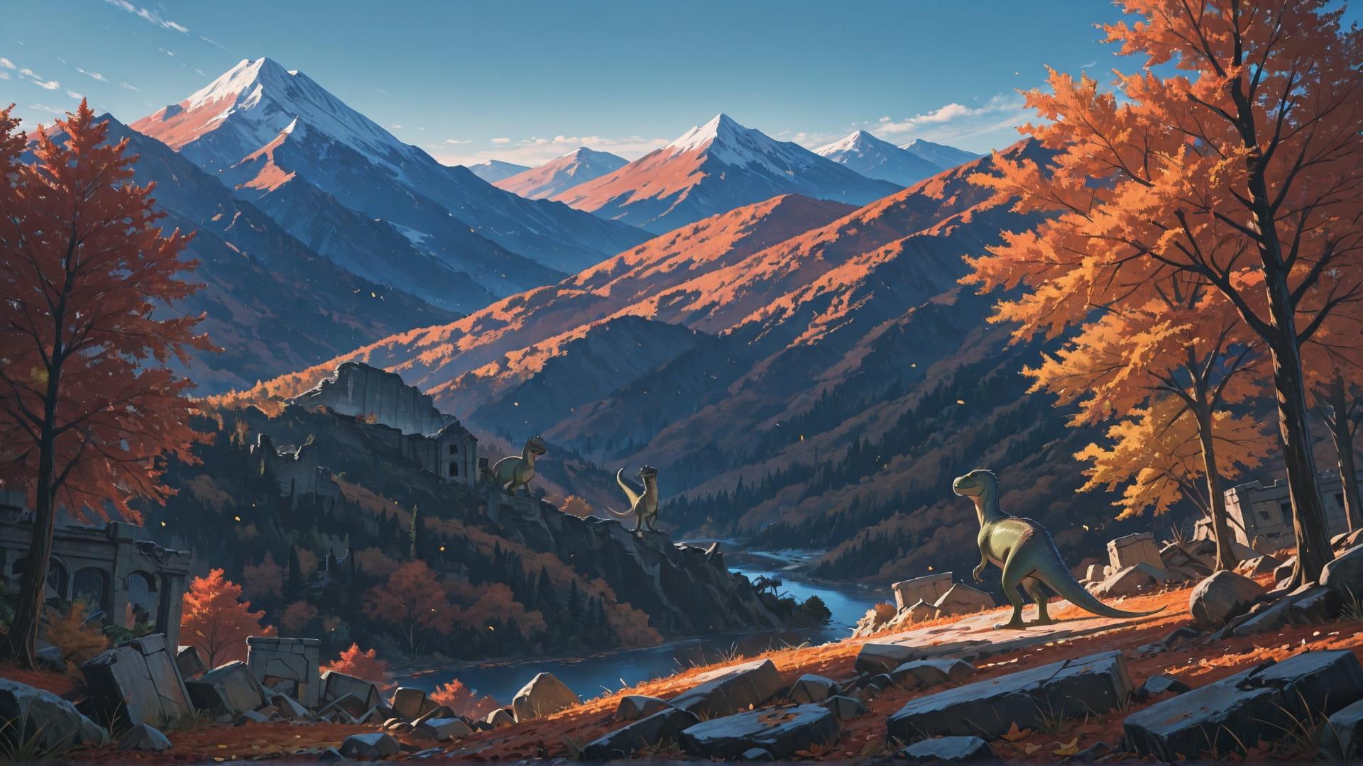 Blue Afternoon Mountain Ruins smartphone wallpaper free download, vertical 16:9 format, Blue, Afternoon, Mountain, Autumn