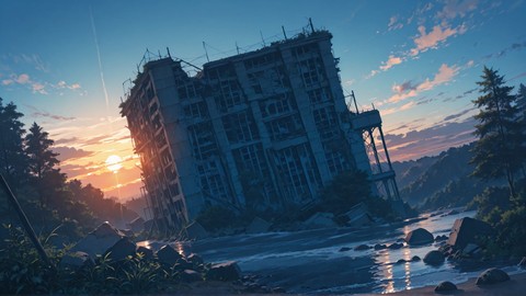 Blue Sunset Nature Ruins smartphone wallpaper free download, vertical 9:16 format, Blue, Sunset, Nature, Summer 001