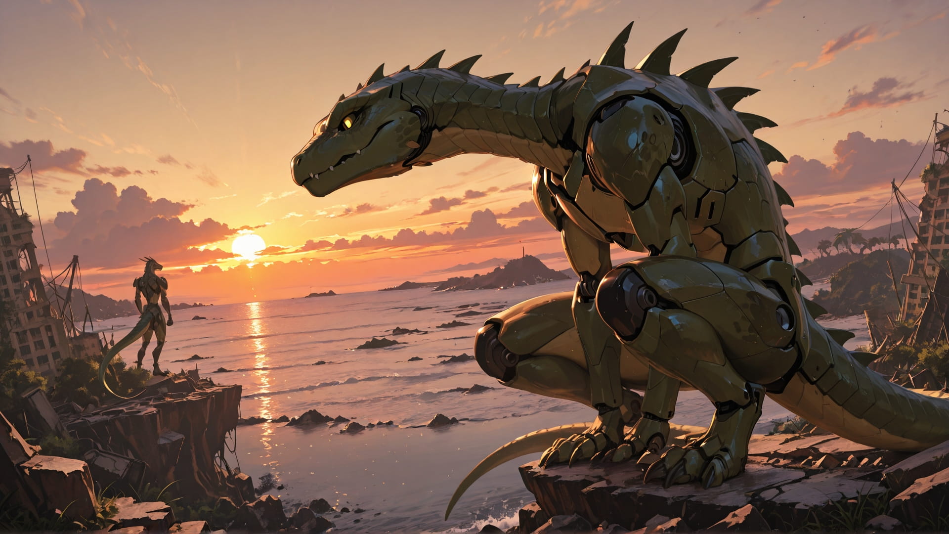 Brown Sunset Sea Ruins smartphone wallpaper free download, vertical 16:9 format, Brown, Sunset, Sea, Summer