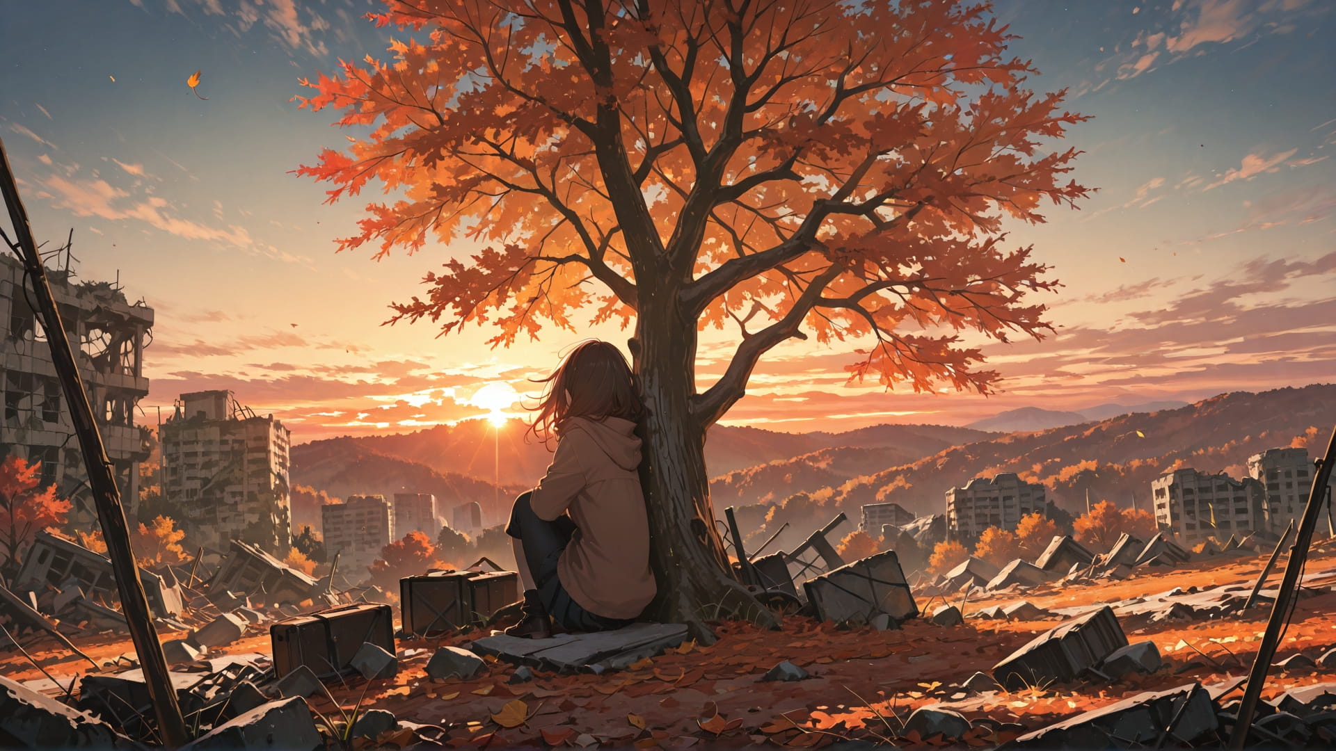 Brown Sunset Sky Ruins smartphone wallpaper free download, vertical 16:9 format, Brown, Sunset, Sky, Autumn 001