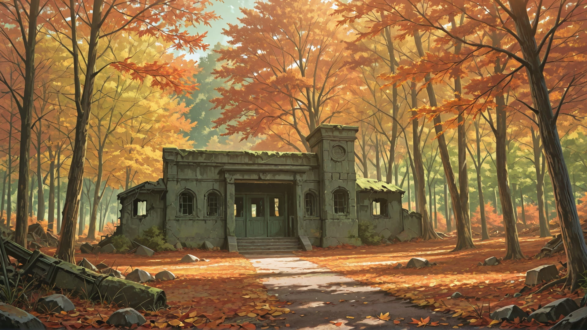 Green Afternoon Nature Ruins smartphone wallpaper free download, vertical 16:9 format, Green, Afternoon, Nature, Autumn 001