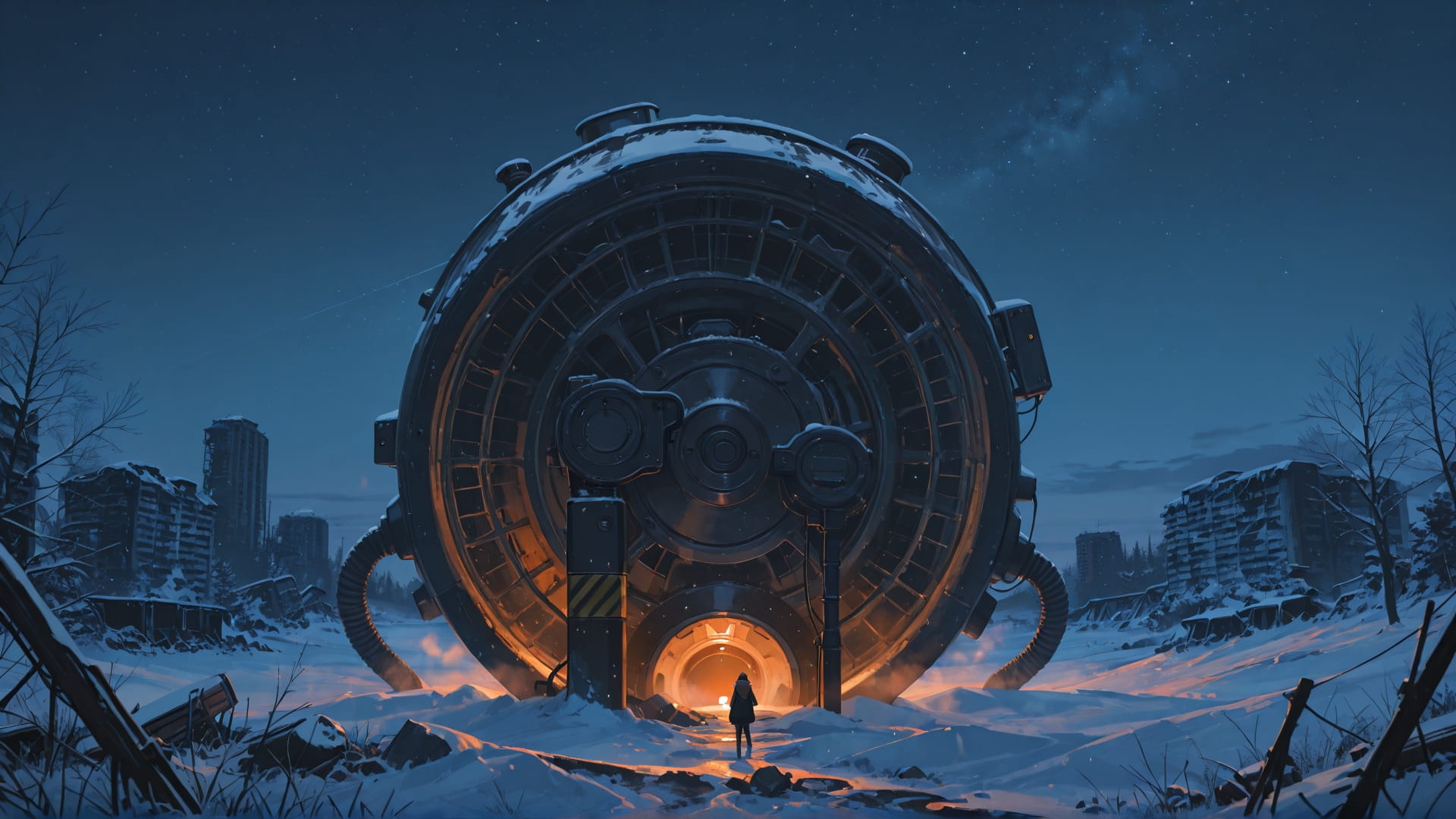 Orange Night Sky Ruins smartphone wallpaper free download, vertical 16:9 format, Orange, Night, Sky, Winter