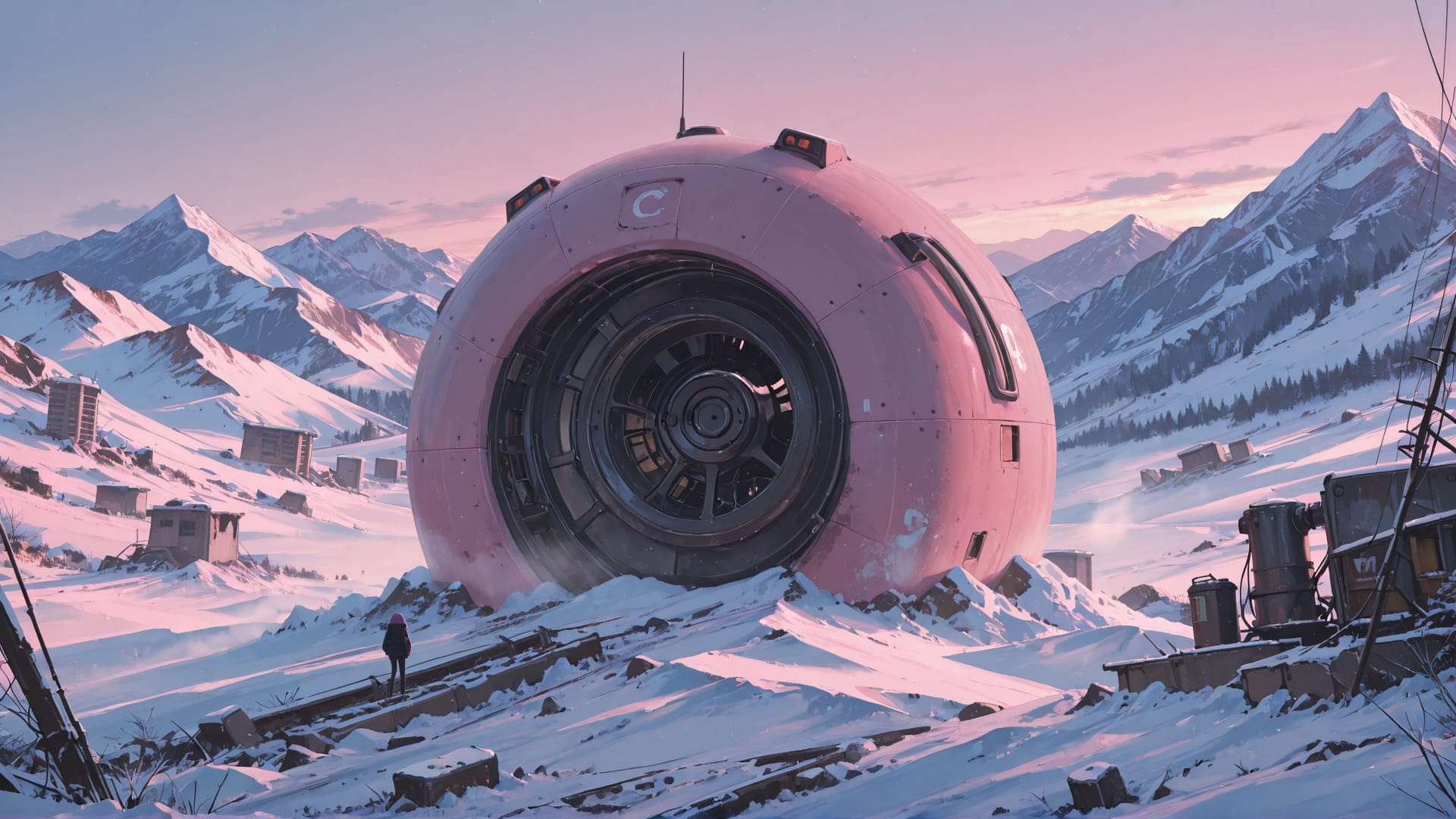 Pink Afternoon Mountain Ruins smartphone wallpaper free download, vertical 16:9 format, Pink, Afternoon, Mountain, Winter