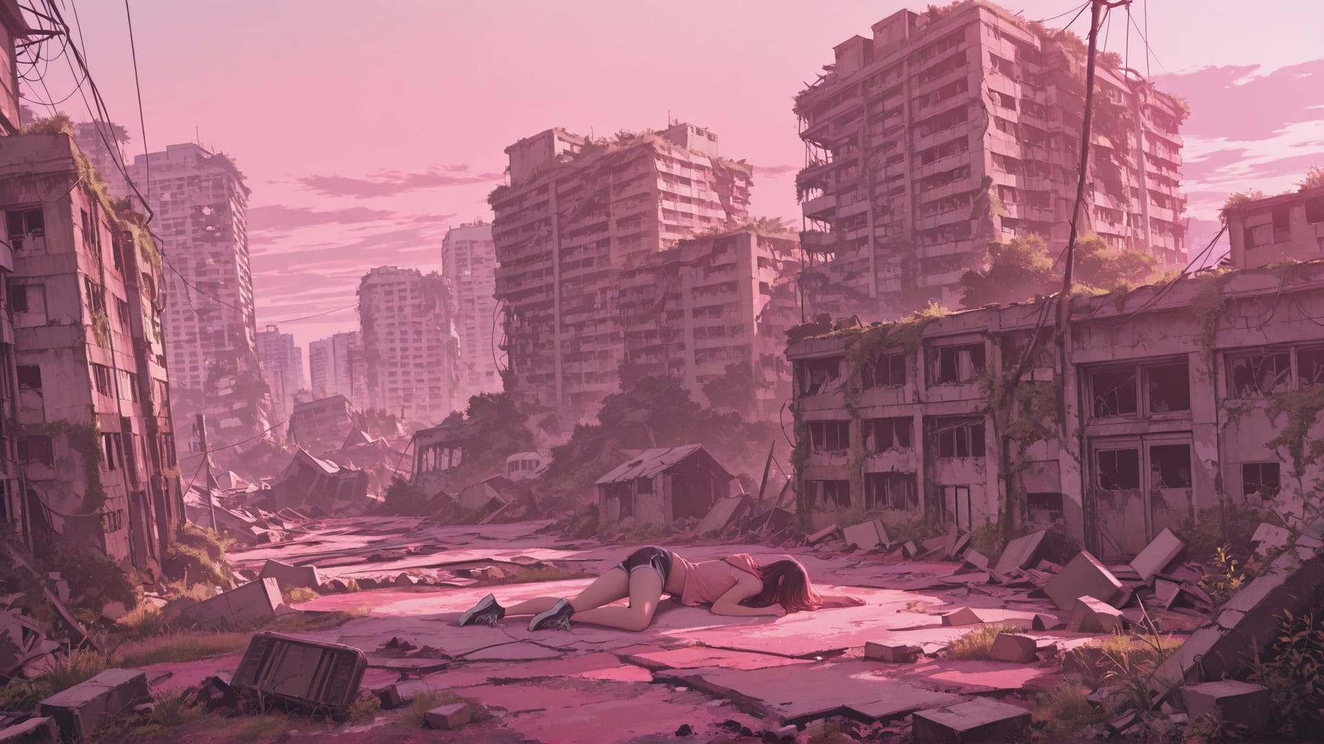 Pink Afternoon Sea Ruins smartphone wallpaper free download, vertical 16:9 format, Pink, Afternoon, Sea, Summer 001