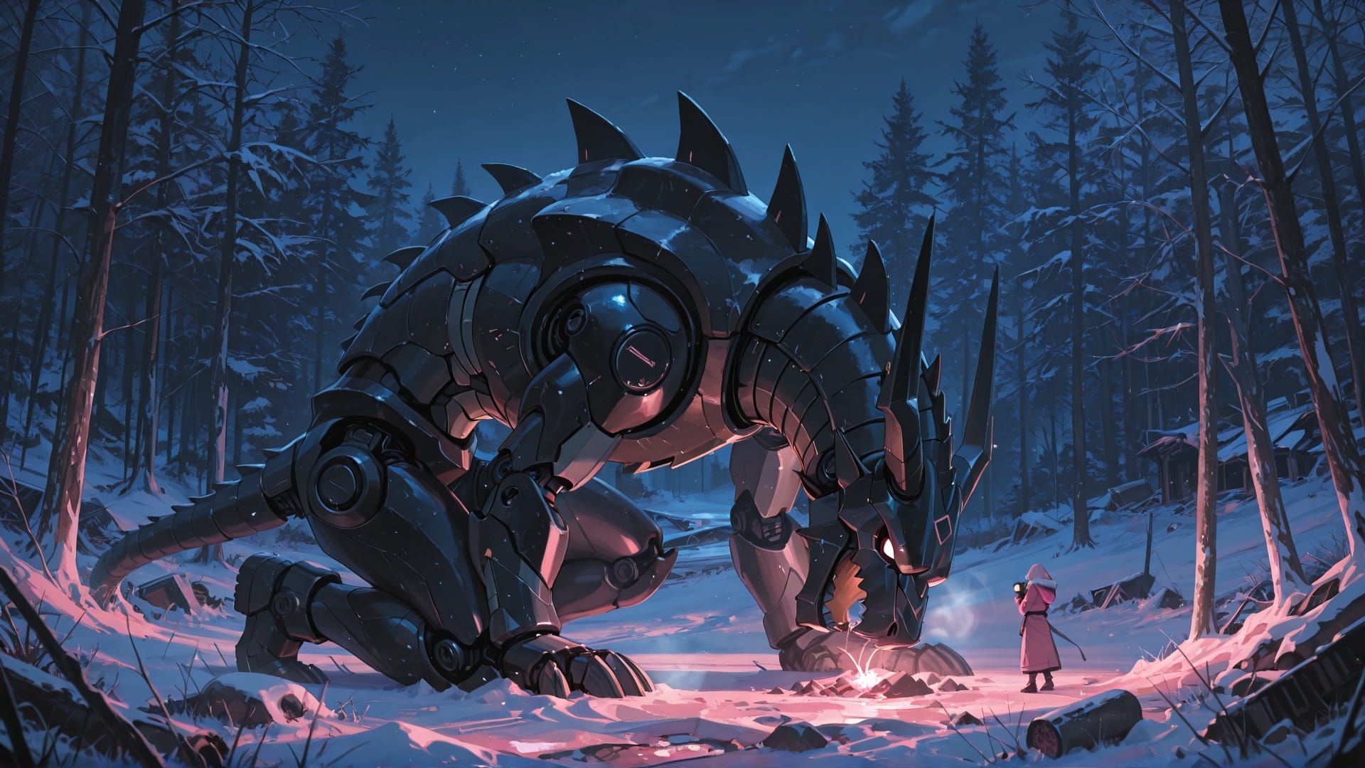 Pink Night Nature Ruins smartphone wallpaper free download, vertical 16:9 format, Pink, Night, Nature, Winter