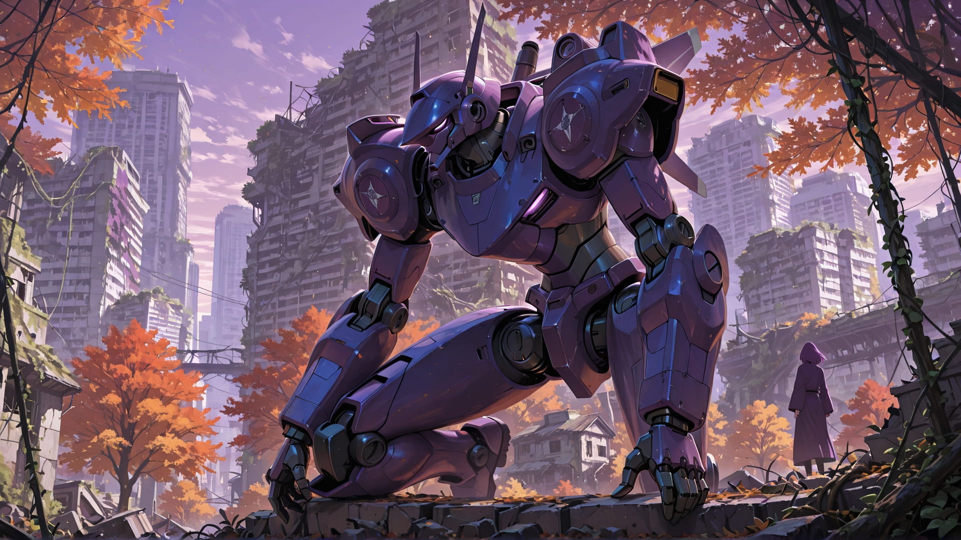 Purple Afternoon City Ruins smartphone wallpaper free download, vertical 16:9 format, Purple, Afternoon, City, Autumn