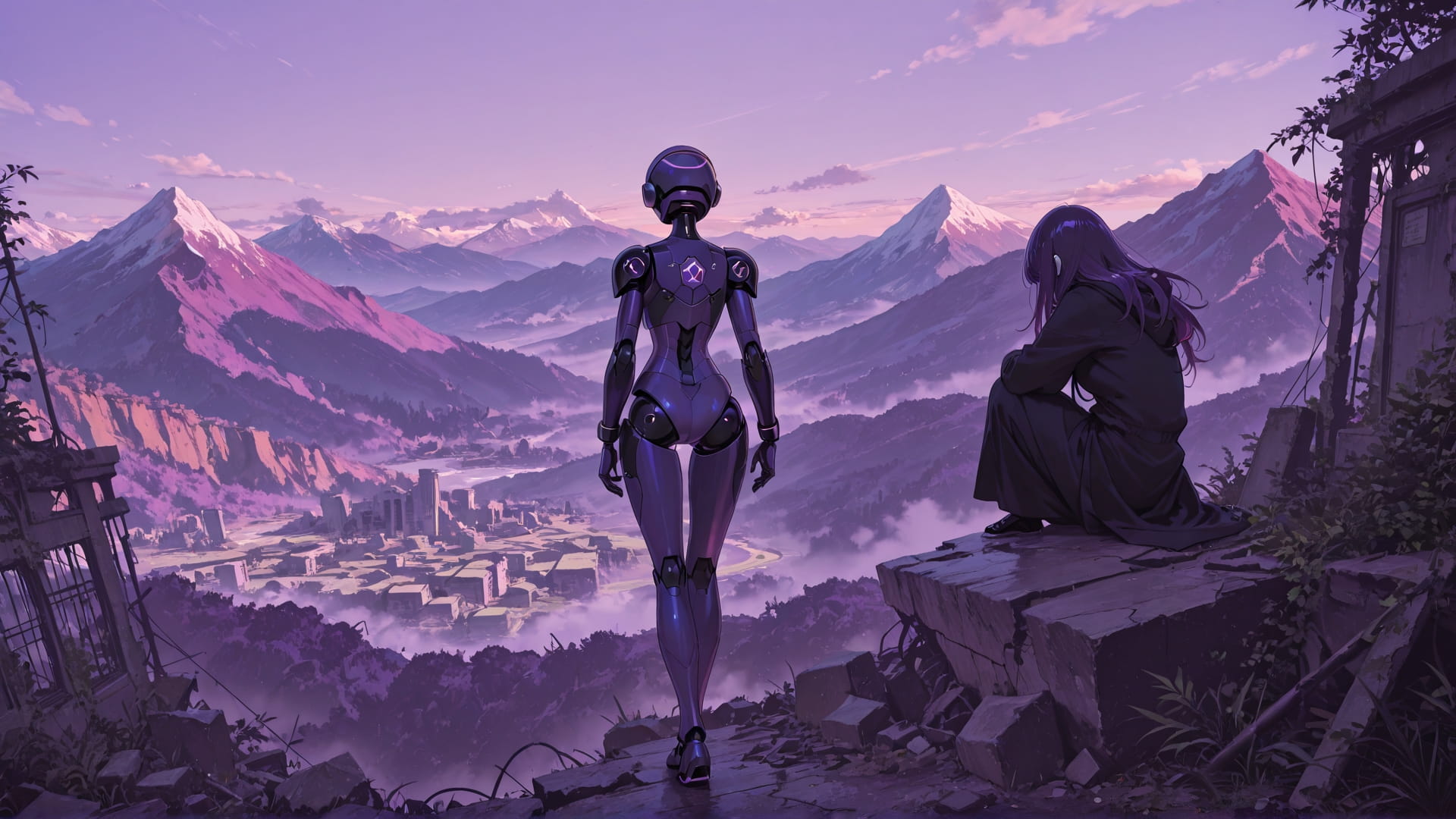 Purple Afternoon Mountain Ruins smartphone wallpaper free download, vertical 16:9 format, Purple, Afternoon, Mountain, Summer