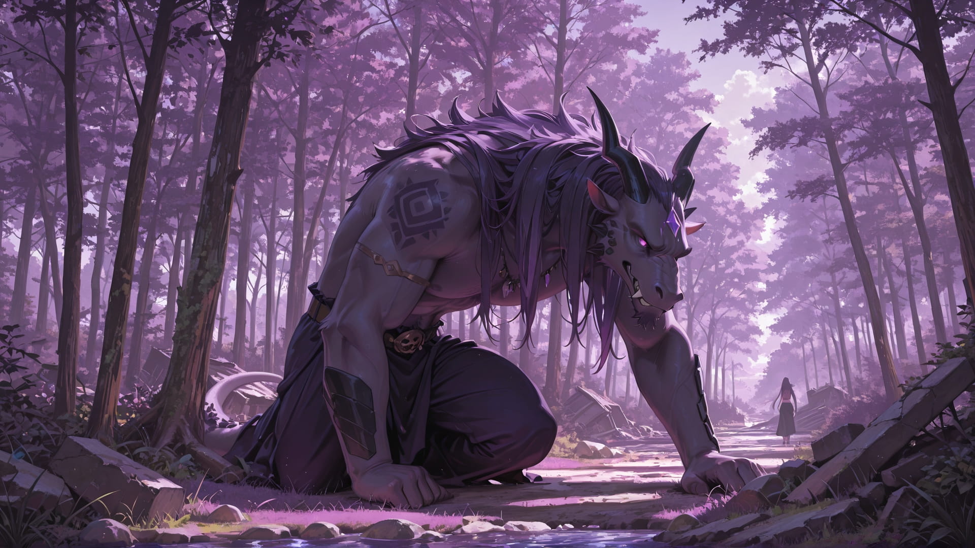 Purple Afternoon Nature Ruins smartphone wallpaper free download, vertical 16:9 format, Purple, Afternoon, Nature, Summer 001