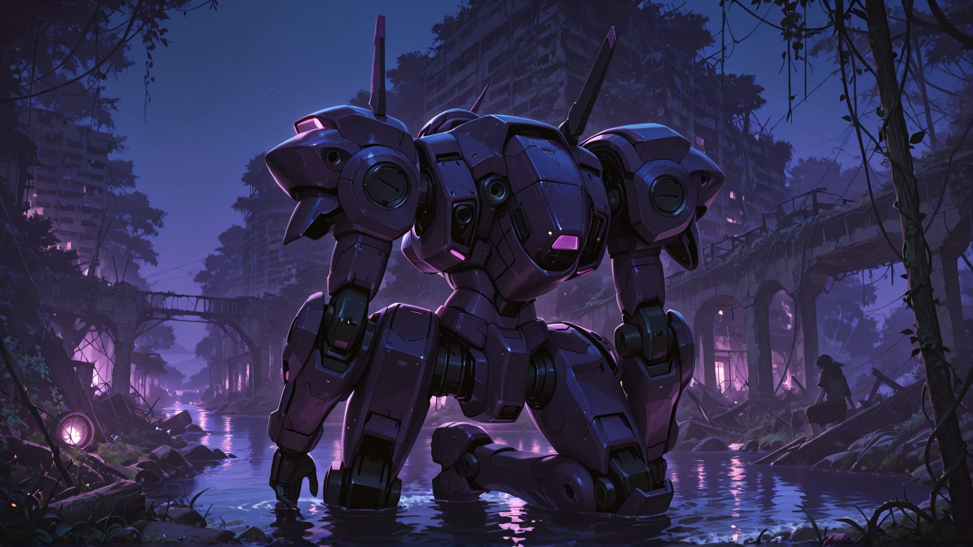 Purple Night Sea Ruins smartphone wallpaper free download, vertical 16:9 format, Purple, Night, Sea, Summer