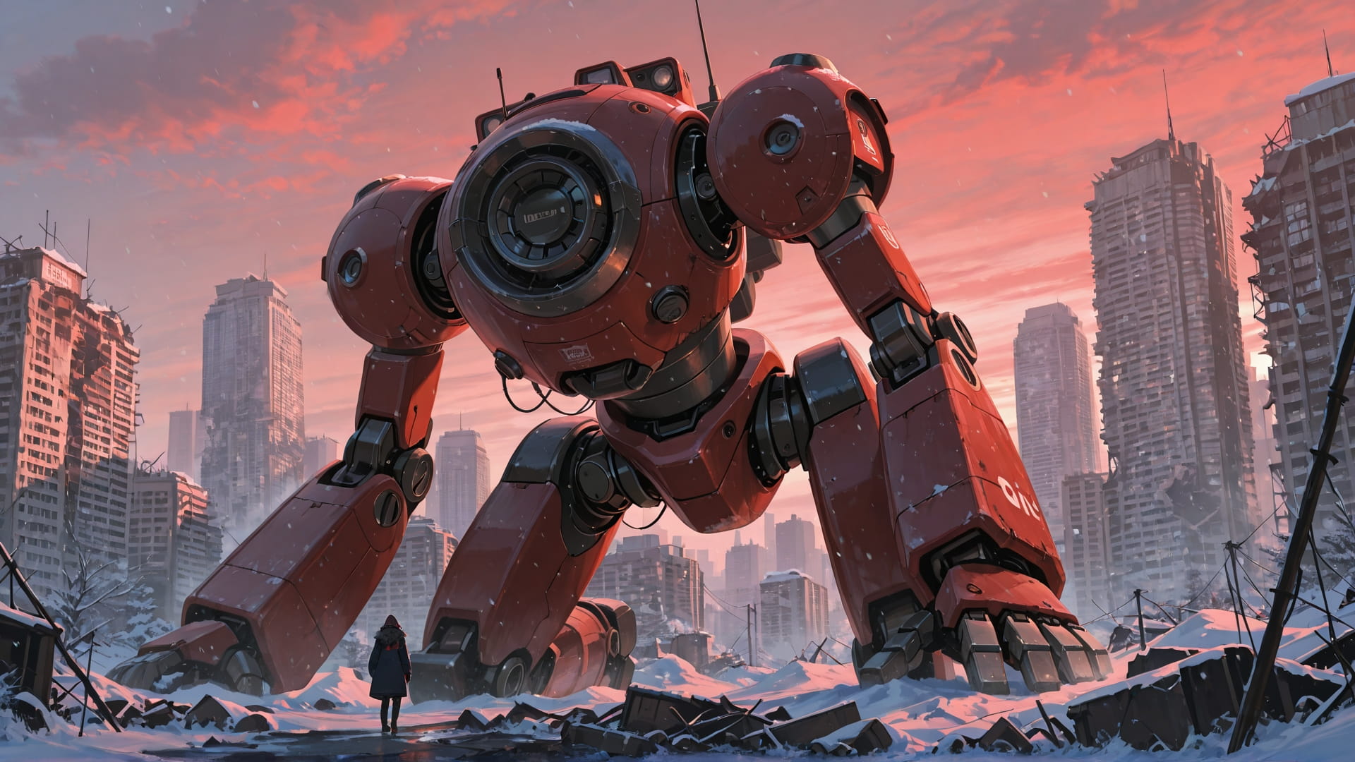 Red Afternoon City Ruins smartphone wallpaper free download, vertical 16:9 format, Red, Afternoon, City, Winter