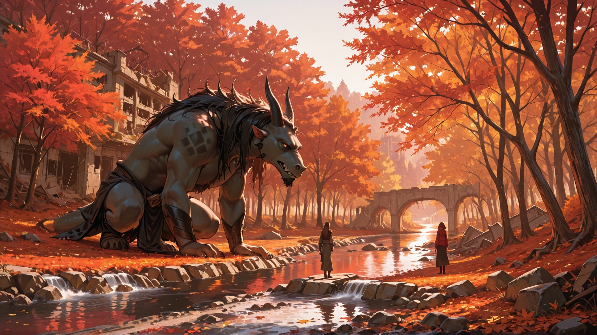 Red Afternoon Sea Ruins smartphone wallpaper free download, vertical 16:9 format, Red, Afternoon, Sea, Autumn