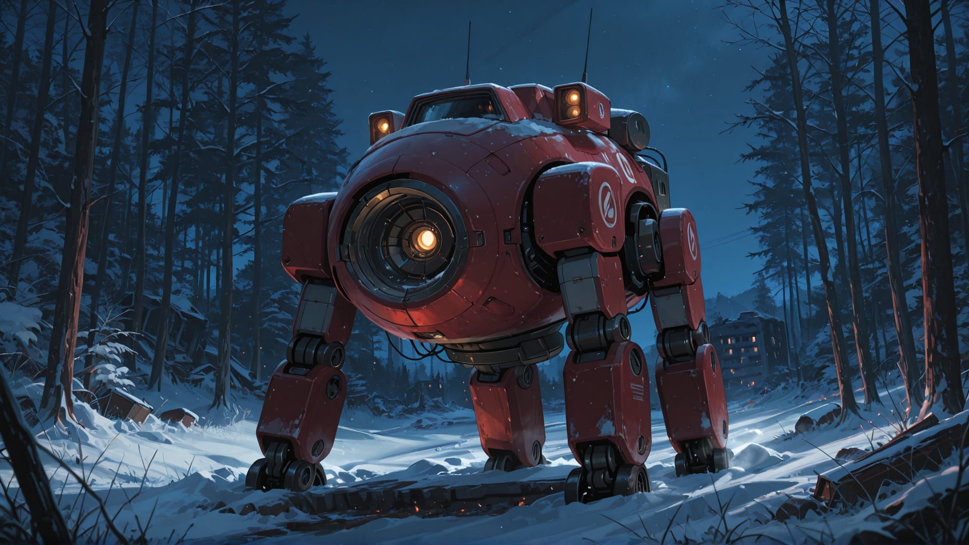 Red Night Nature Ruins smartphone wallpaper free download, vertical 16:9 format, Red, Night, Nature, Winter