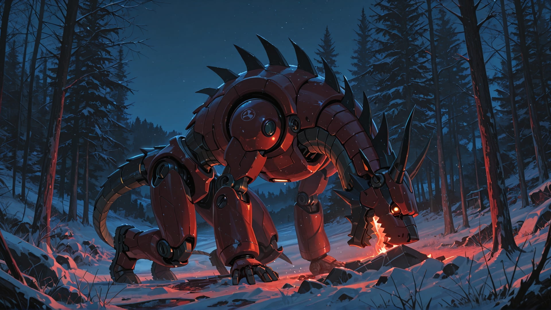 Red Night Nature Ruins smartphone wallpaper free download, vertical 16:9 format, Red, Night, Nature, Winter