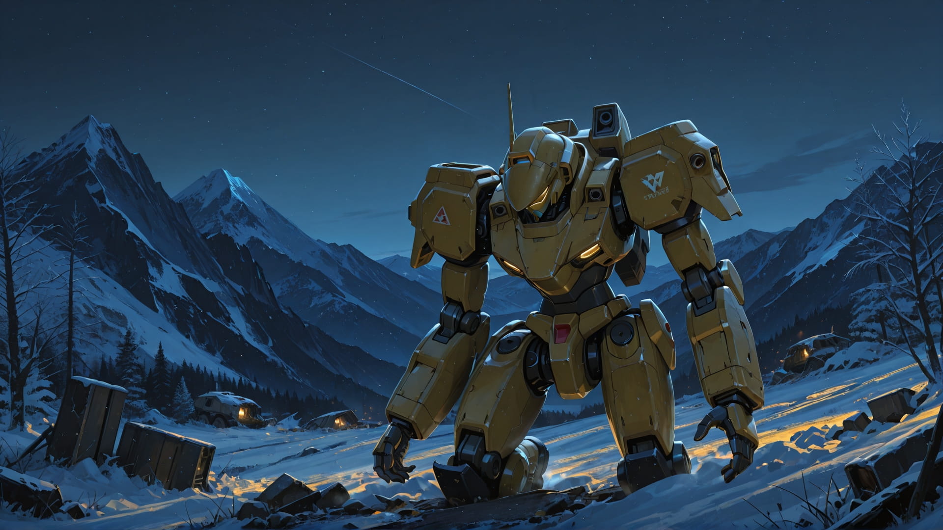 Yellow Night Mountain Ruins smartphone wallpaper free download, vertical 16:9 format, Yellow, Night, Mountain, Winter