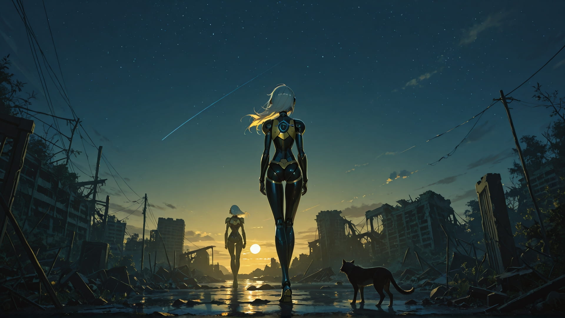 Yellow Night Sky Ruins smartphone wallpaper free download, vertical 16:9 format, Yellow, Night, Sky, Summer