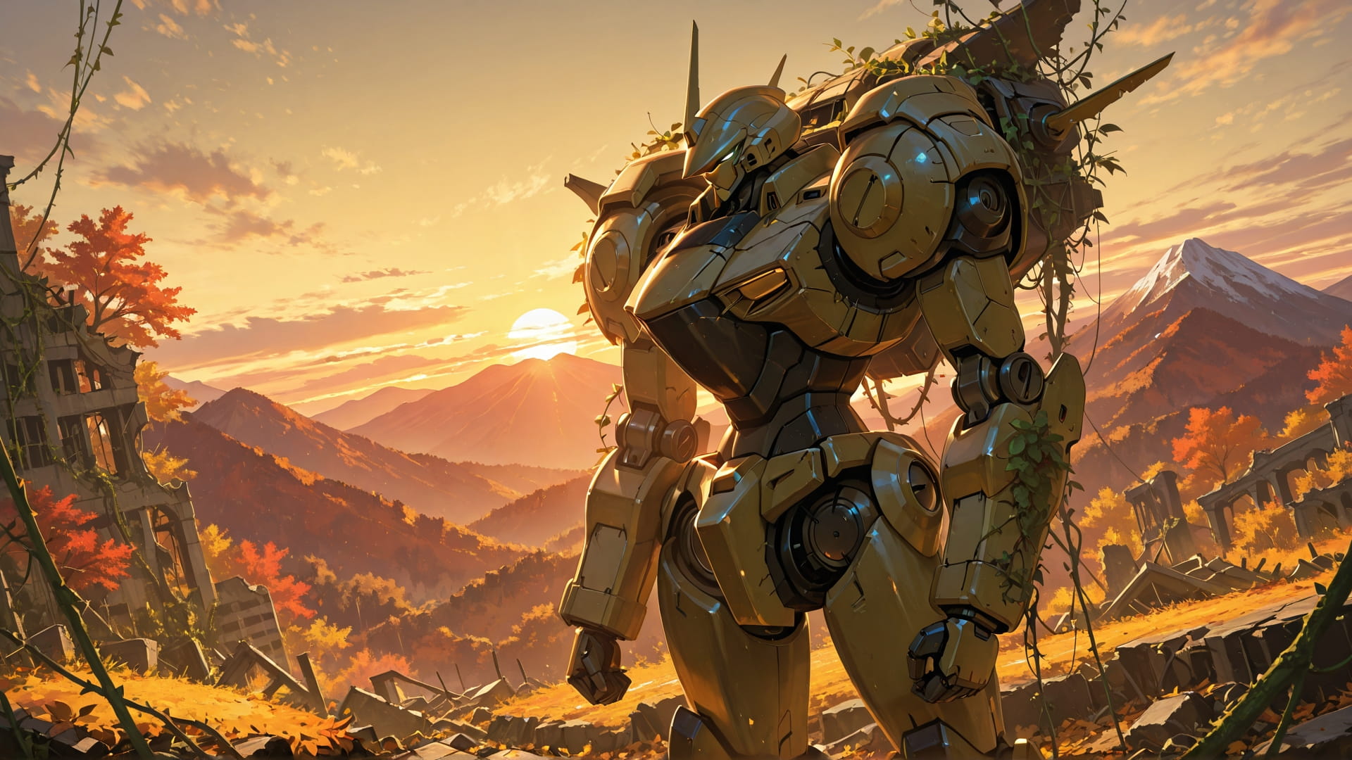 Yellow Sunset Mountain Ruins smartphone wallpaper free download, vertical 16:9 format, Yellow, Sunset, Mountain, Autumn