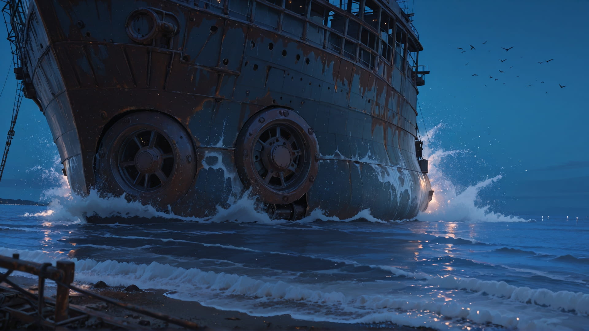 Blue Night Sea Rust smartphone wallpaper free download, vertical 16:9 format, Blue, Night, Sea, Spring