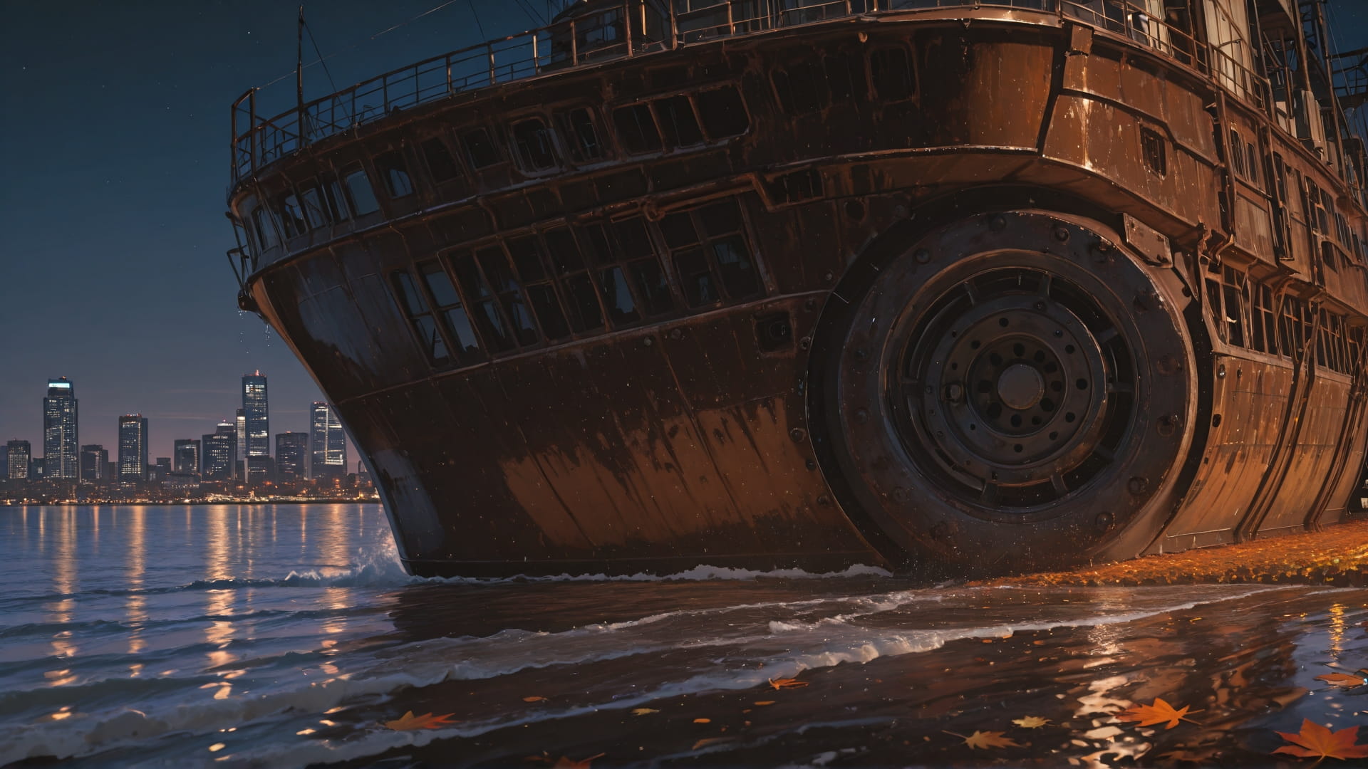 Brown Night City Rust smartphone wallpaper free download, vertical 16:9 format, Brown, Night, City, Autumn