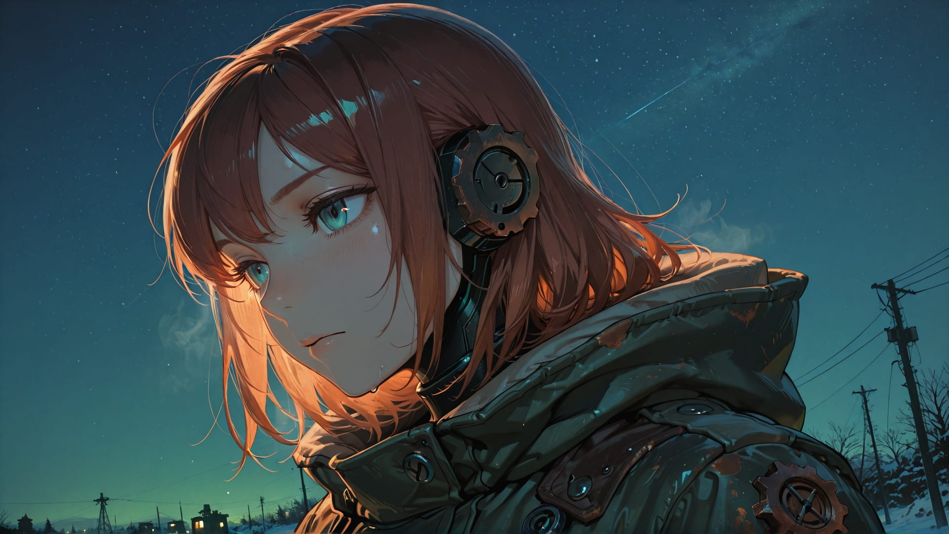 Green Night Sky Rust smartphone wallpaper free download, vertical 16:9 format, Green, Night, Sky, Winter