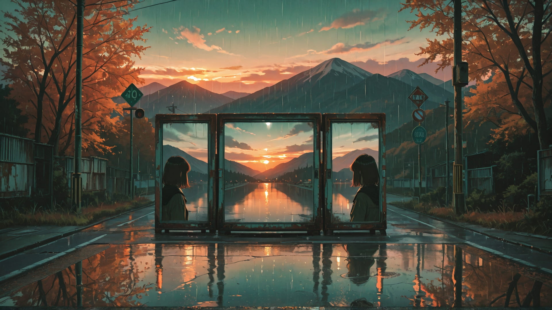 Green Sunset Mountain Rust smartphone wallpaper free download, vertical 16:9 format, Green, Sunset, Mountain, Autumn 001