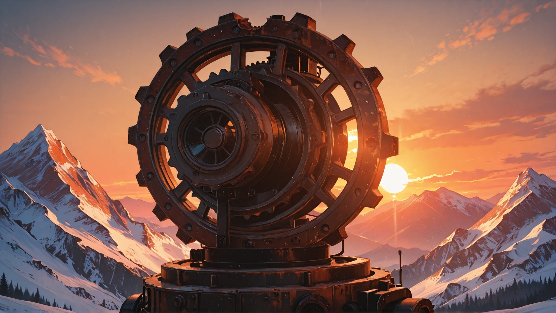 Orange Sunset Mountain Rust smartphone wallpaper free download, vertical 16:9 format, Orange, Sunset, Mountain, Winter 001