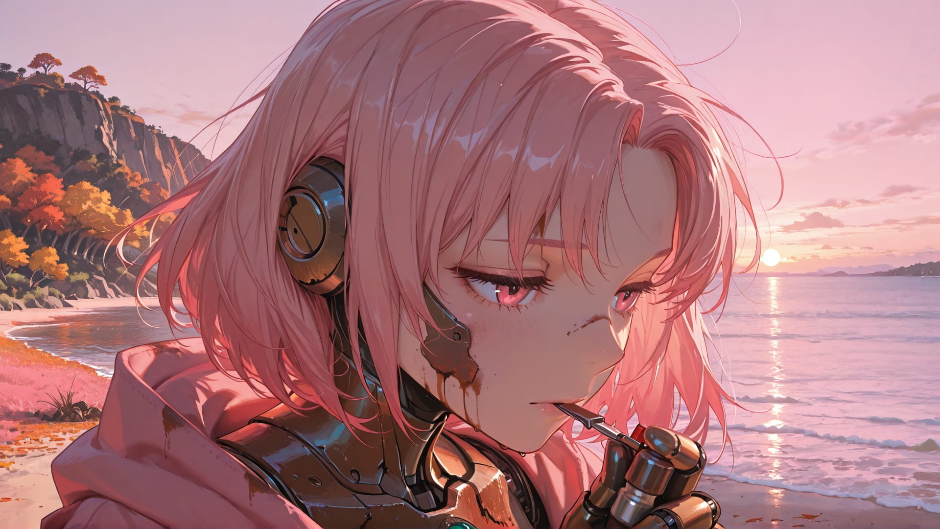 Pink Afternoon Sea Rust smartphone wallpaper free download, vertical 16:9 format, Pink, Afternoon, Sea, Autumn