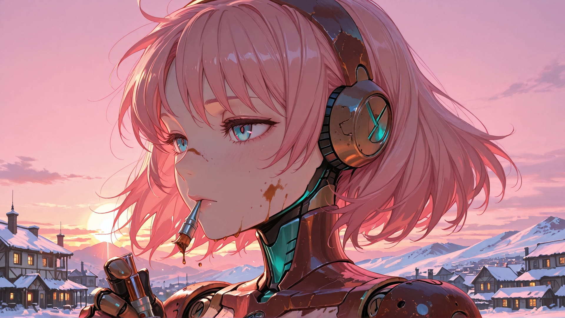 Pink Sunset City Rust smartphone wallpaper free download, vertical 16:9 format, Pink, Sunset, City, Winter