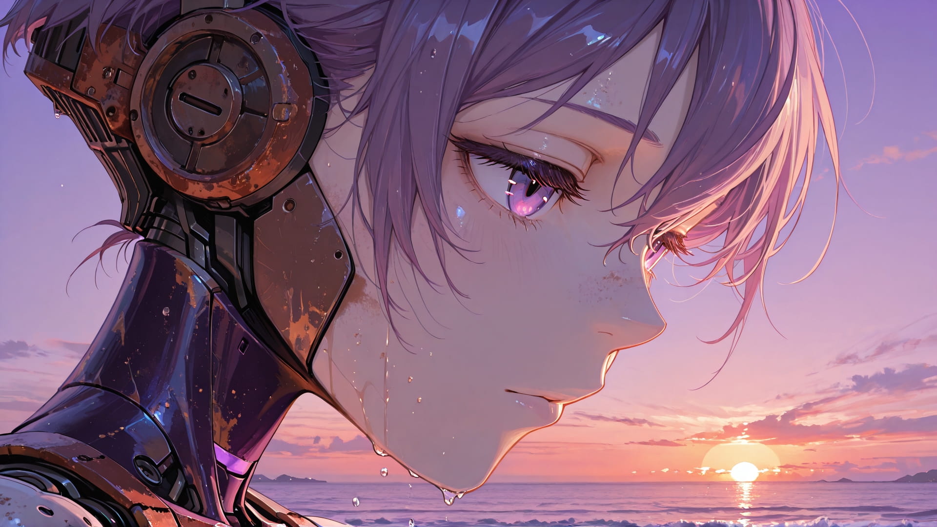 Purple Sunset Sea Rust smartphone wallpaper free download, vertical 16:9 format, Purple, Sunset, Sea, Summer