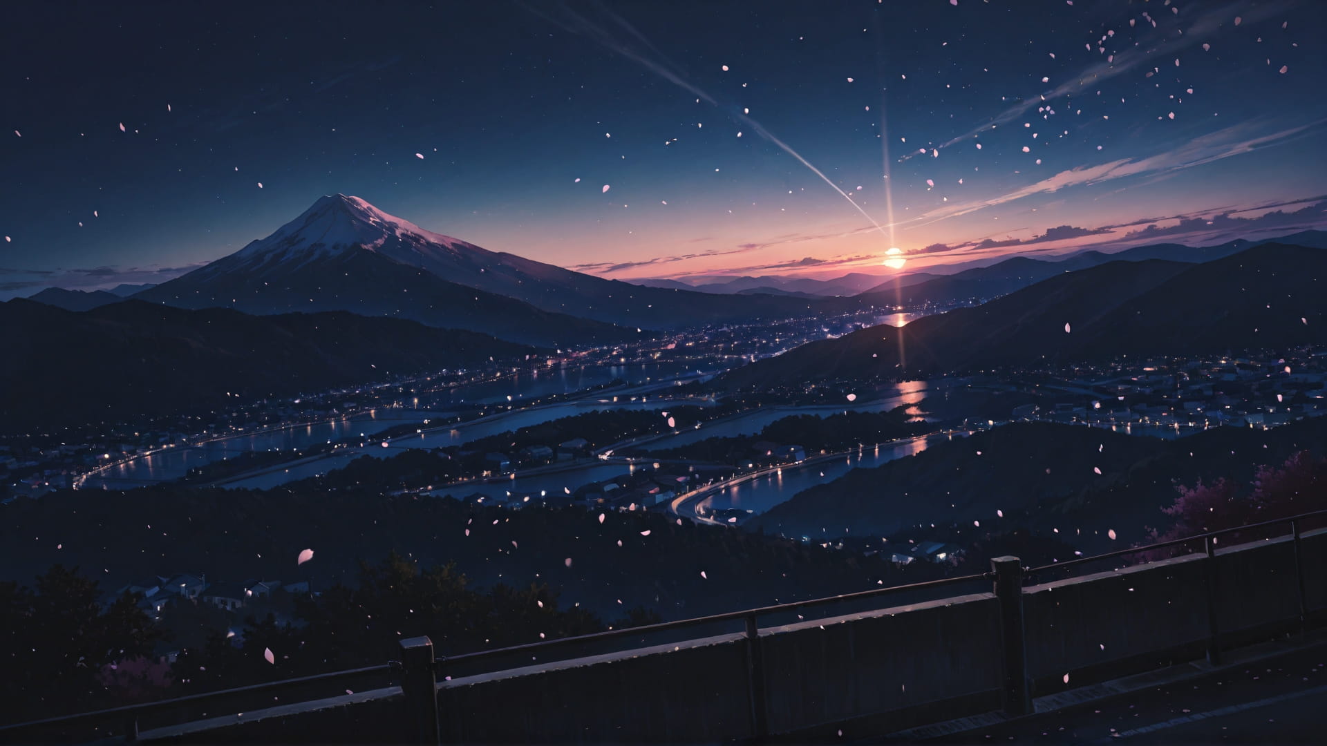 Brown Night Mountain Sakura smartphone wallpaper free download, vertical 16:9 format, Brown, Night, Mountain, Spring 001