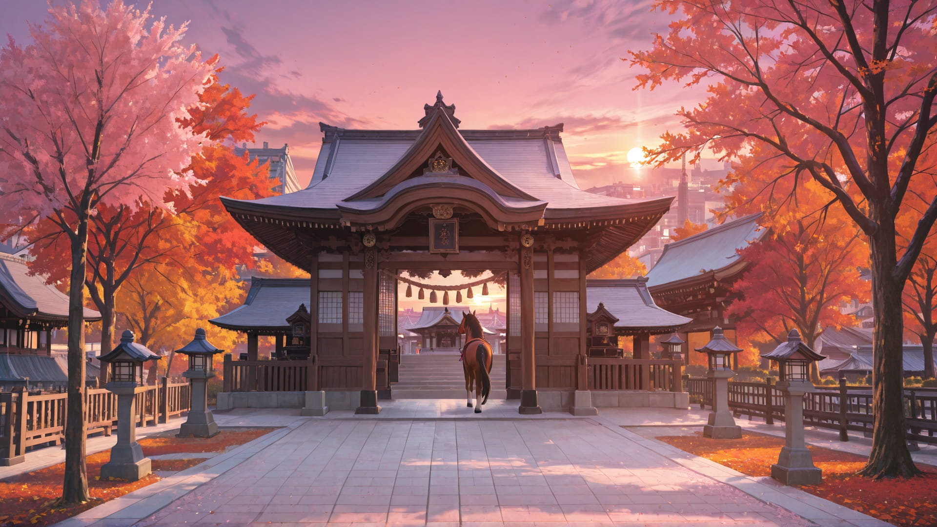 Pink Sunset City Sakura smartphone wallpaper free download, vertical 16:9 format, Pink, Sunset, City, Autumn