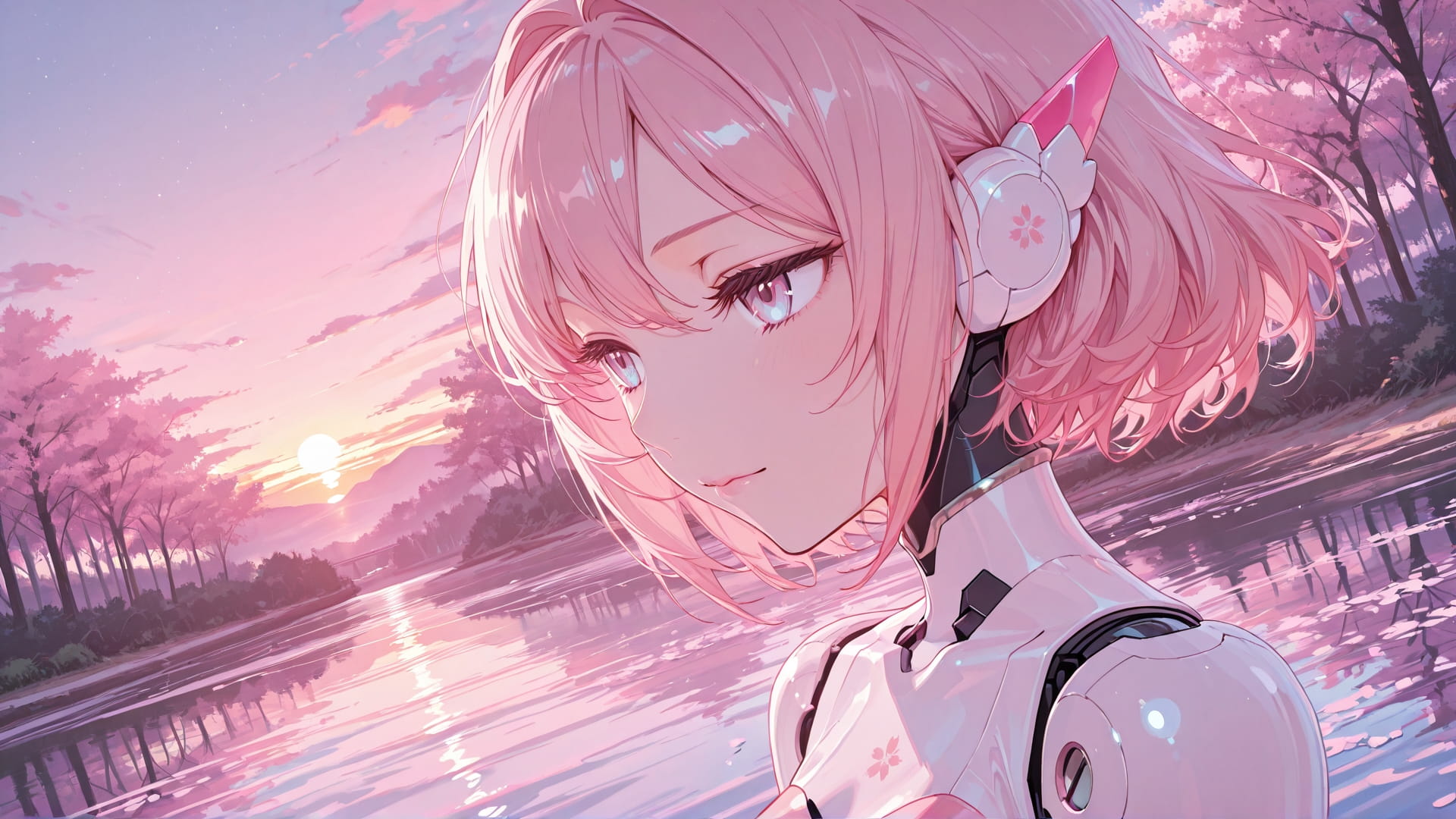 Pink Sunset Nature Sakura smartphone wallpaper free download, vertical 16:9 format, Pink, Sunset, Nature, Summer