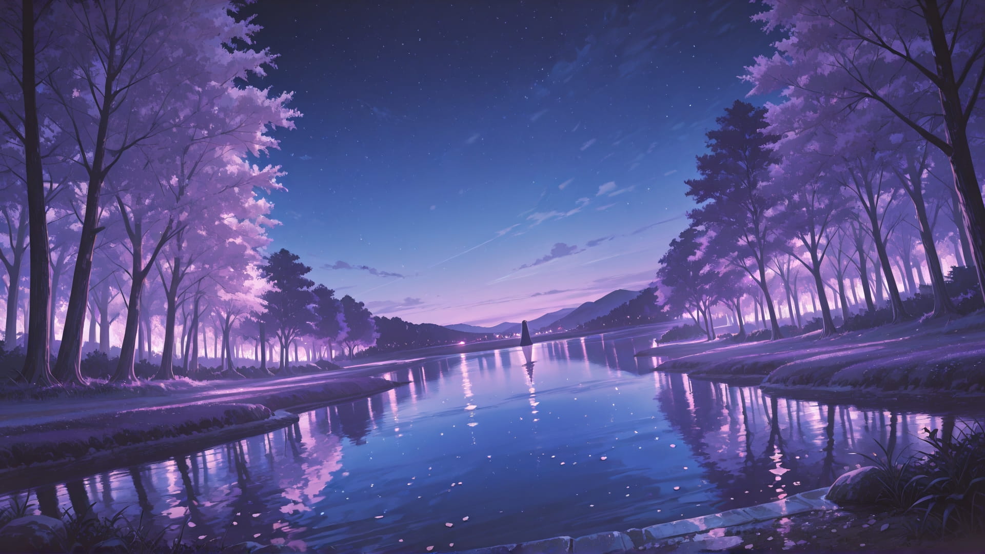 Purple Night Nature Sakura smartphone wallpaper free download, vertical 16:9 format, Purple, Night, Nature, Summer 001