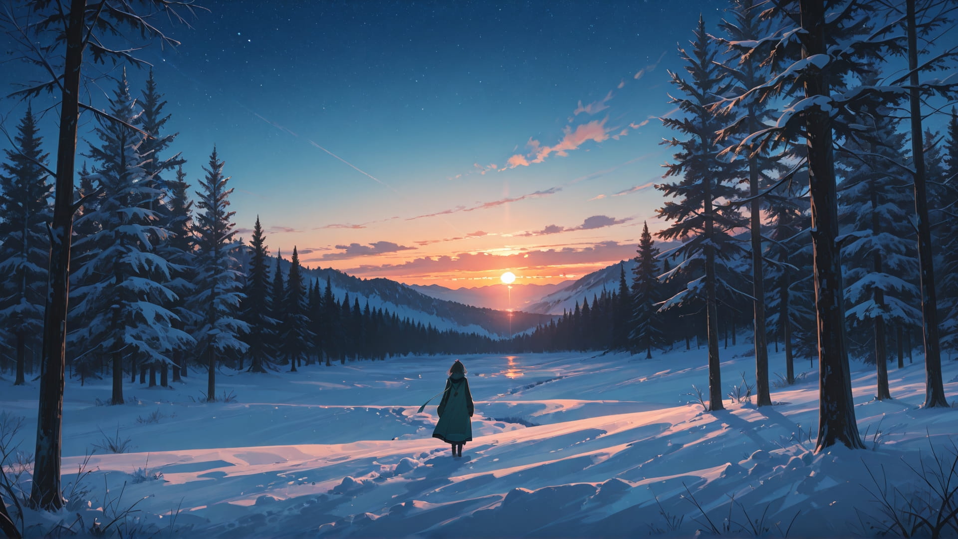 Blue Sunset Nature StarrySky smartphone wallpaper free download, vertical 16:9 format, Blue, Sunset, Nature, Winter 001