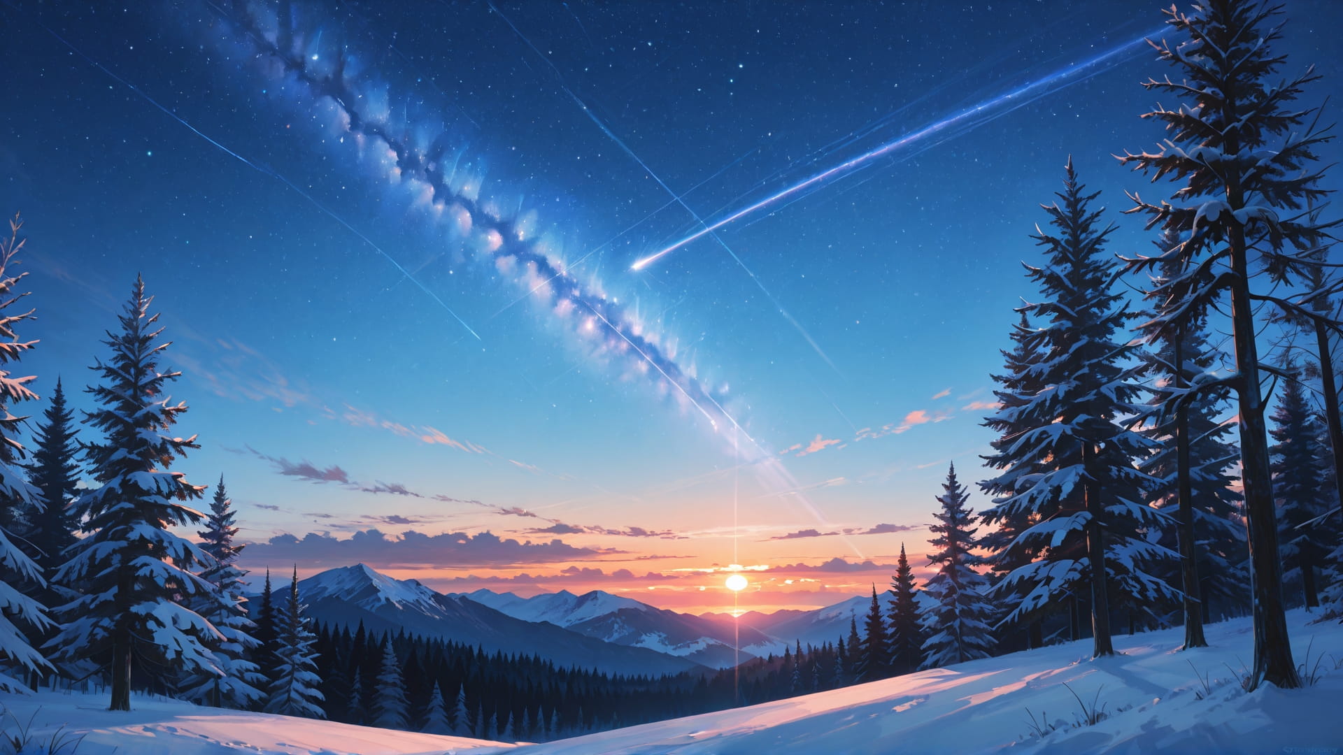 Blue Sunset Nature StarrySky smartphone wallpaper free download, vertical 16:9 format, Blue, Sunset, Nature, Winter 002