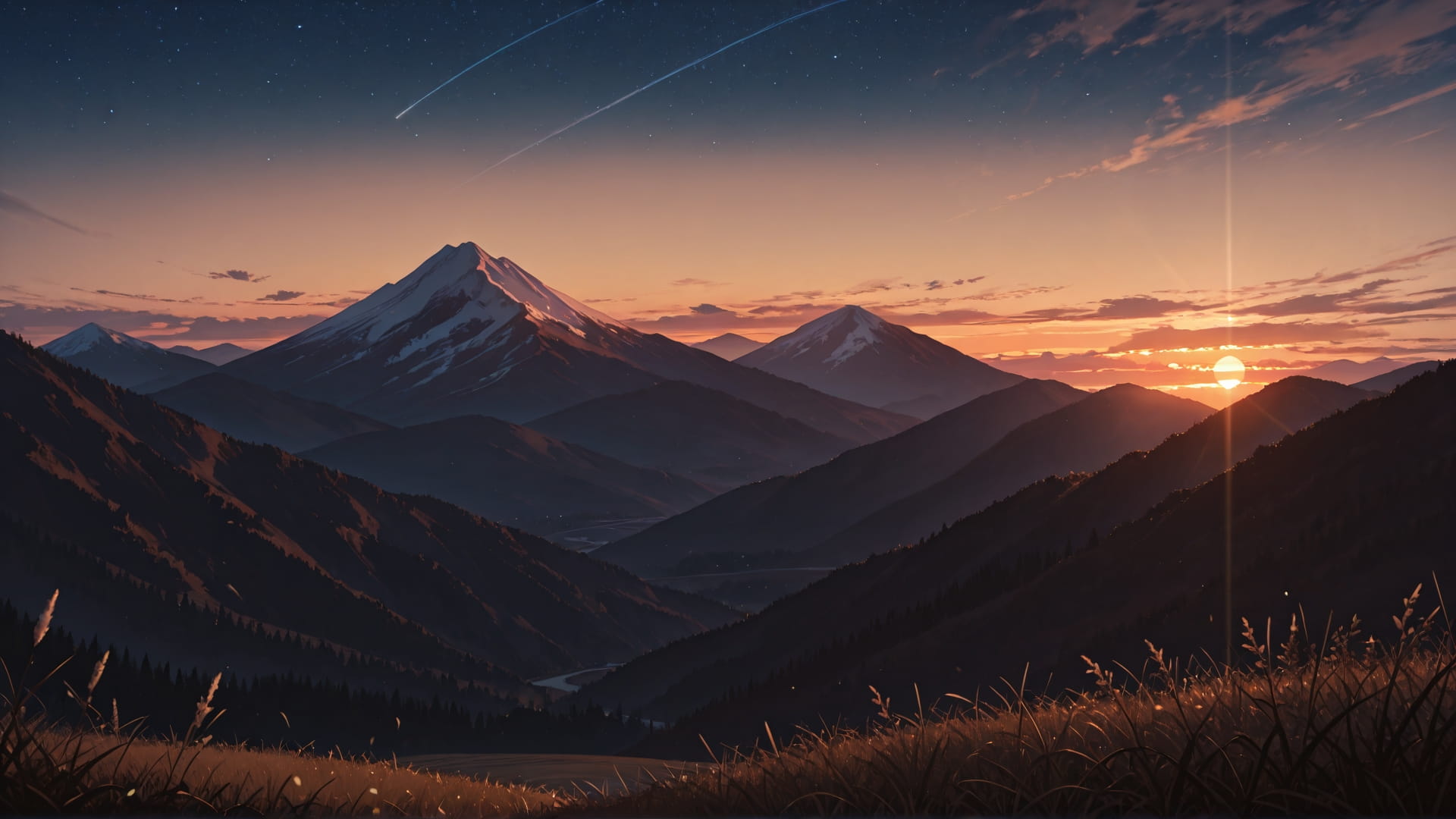 Brown Sunset Mountain StarrySky smartphone wallpaper free download, vertical 16:9 format, Brown, Sunset, Mountain, Spring 001