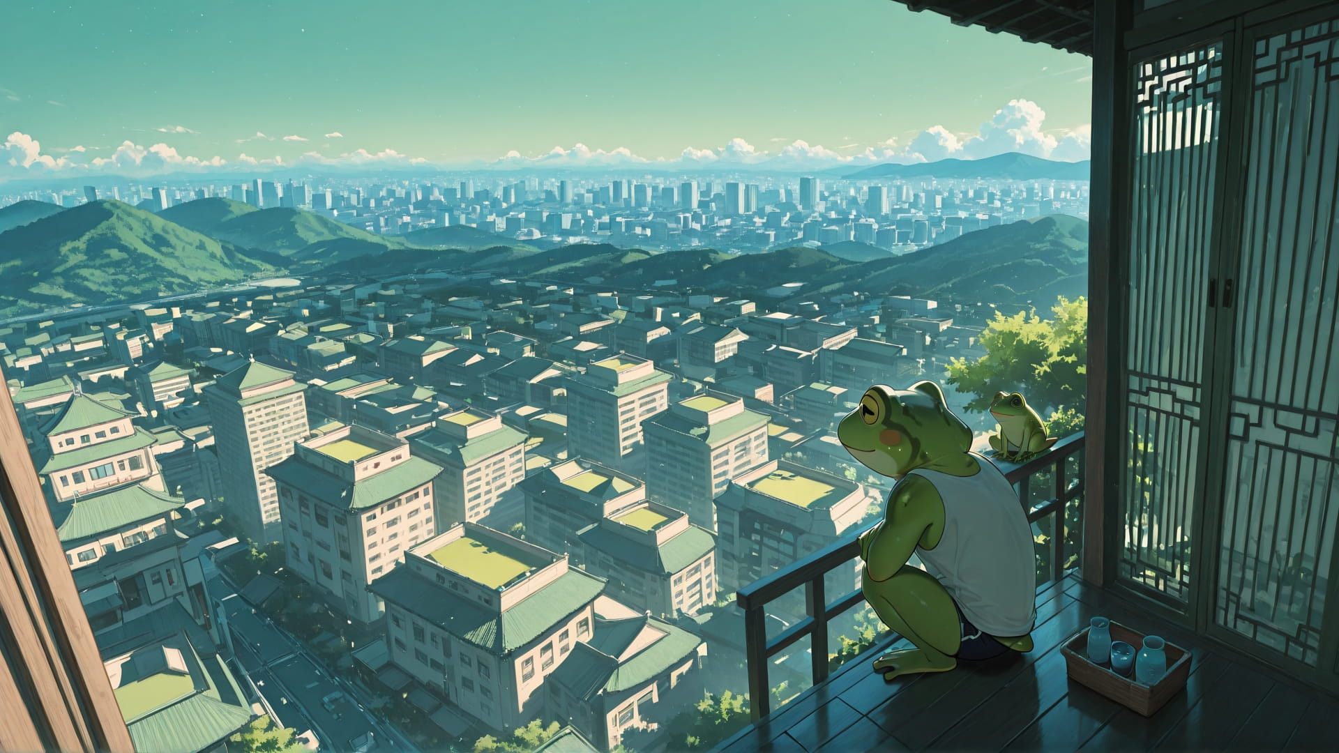 Green Afternoon City StarrySky smartphone wallpaper free download, vertical 16:9 format, Green, Afternoon, City, Summer