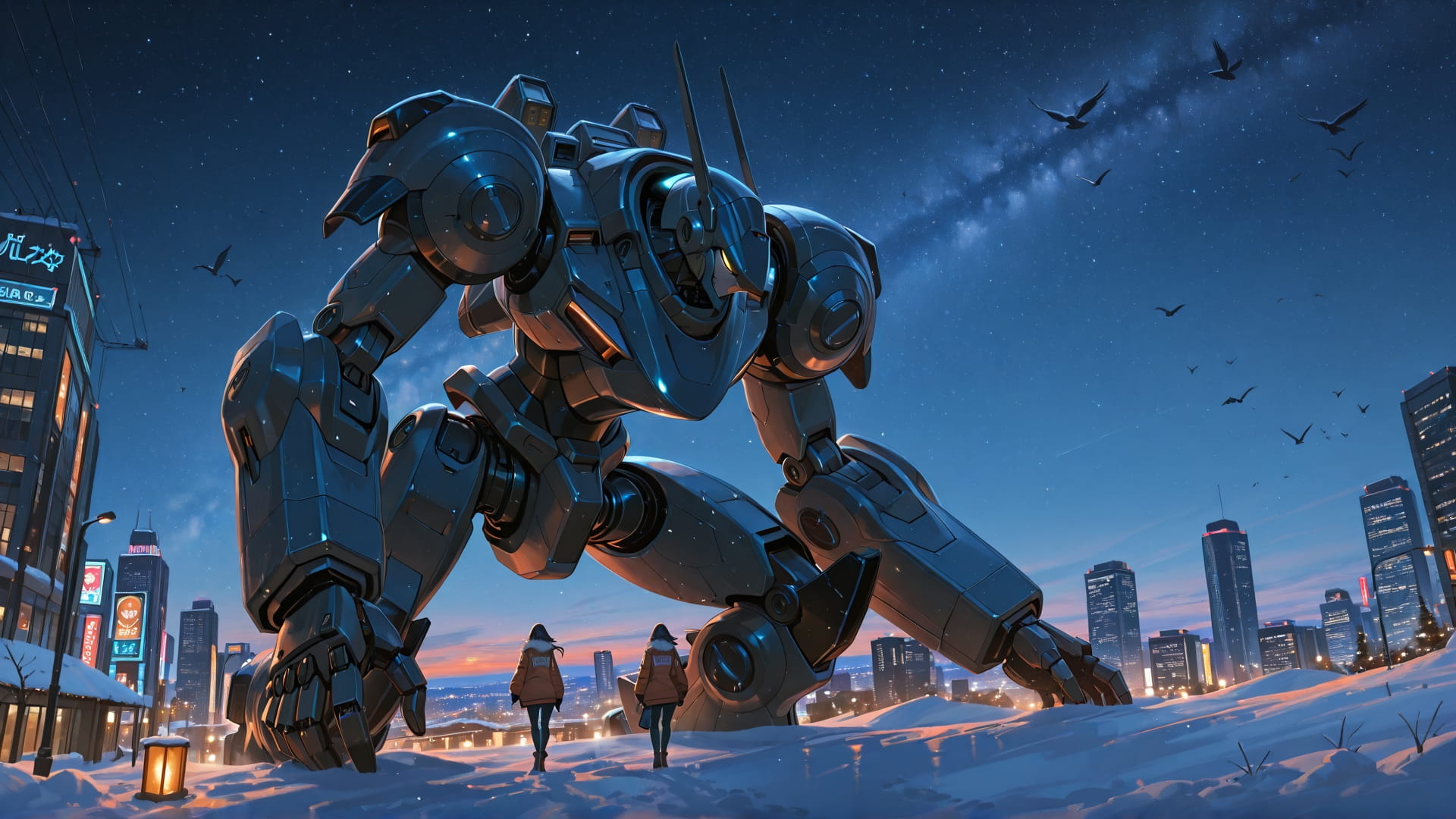 Orange Night City StarrySky smartphone wallpaper free download, vertical 16:9 format, Orange, Night, City, Winter