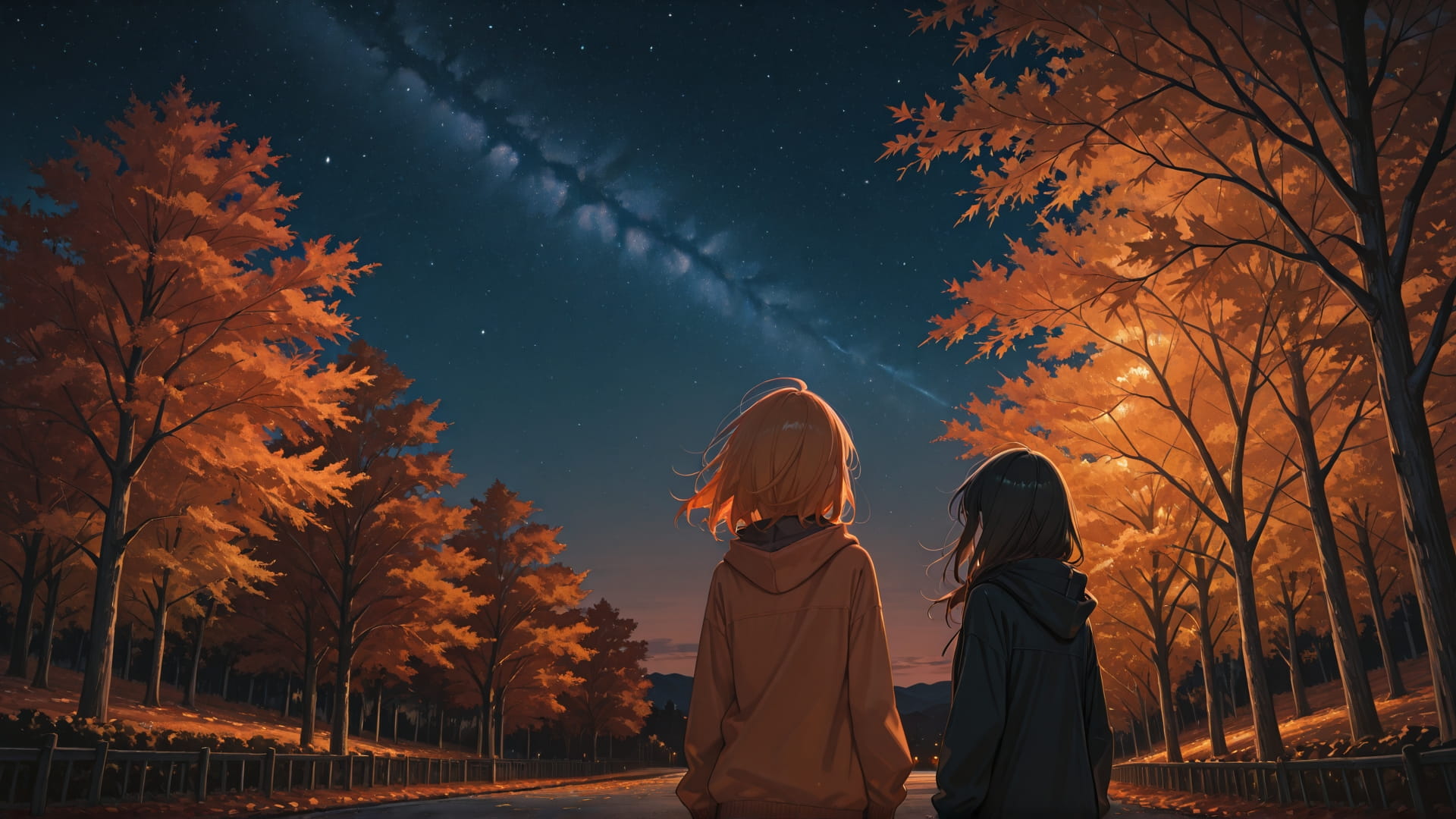 Orange Night Sky StarrySky smartphone wallpaper free download, vertical 16:9 format, Orange, Night, Sky, Autumn