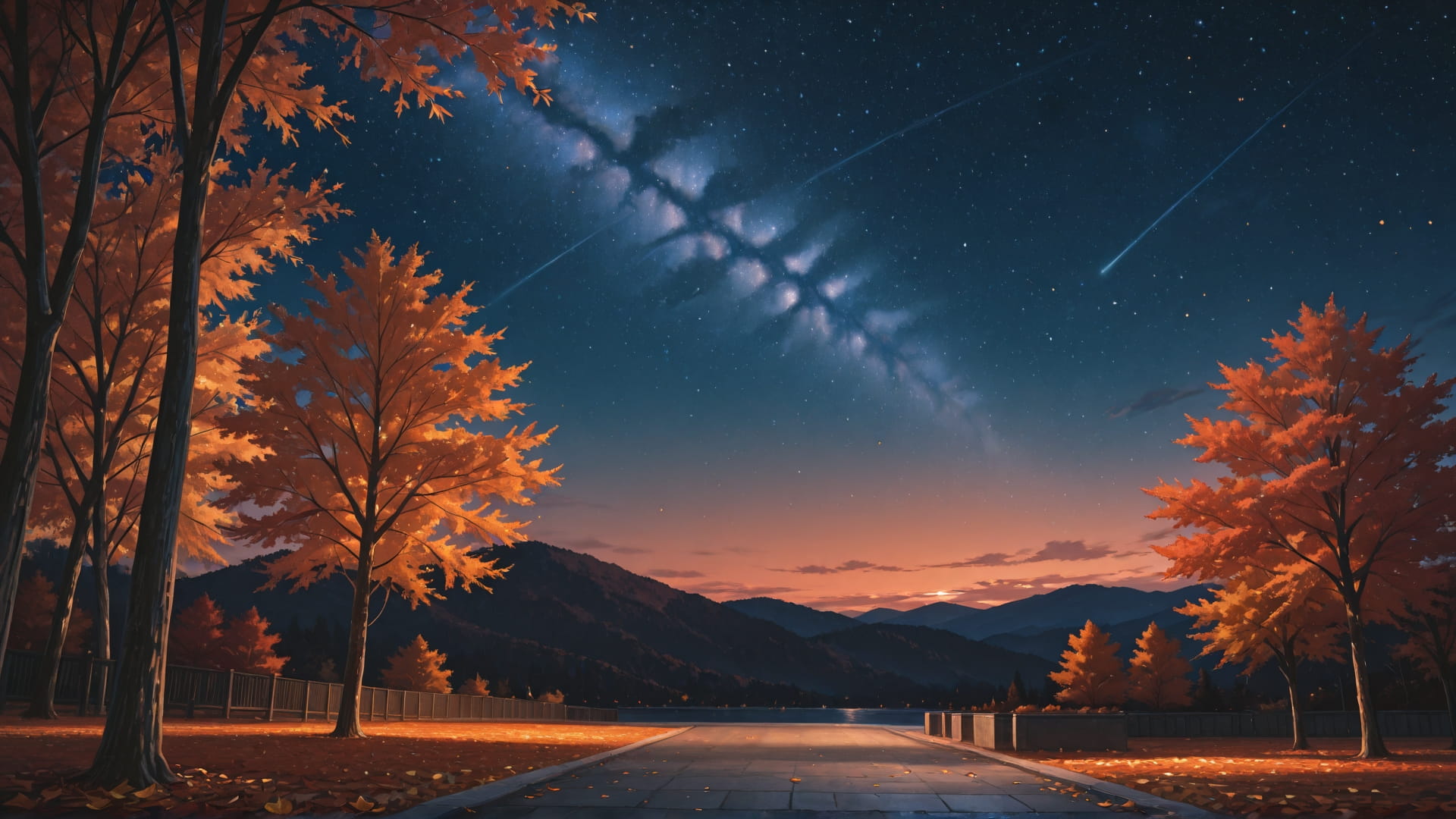 Orange Night Sky StarrySky smartphone wallpaper free download, vertical 16:9 format, Orange, Night, Sky, Autumn 001