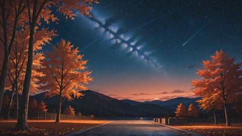 Orange Night Sky StarrySky smartphone wallpaper free download, vertical 9:16 format, Orange, Night, Sky, Autumn 001