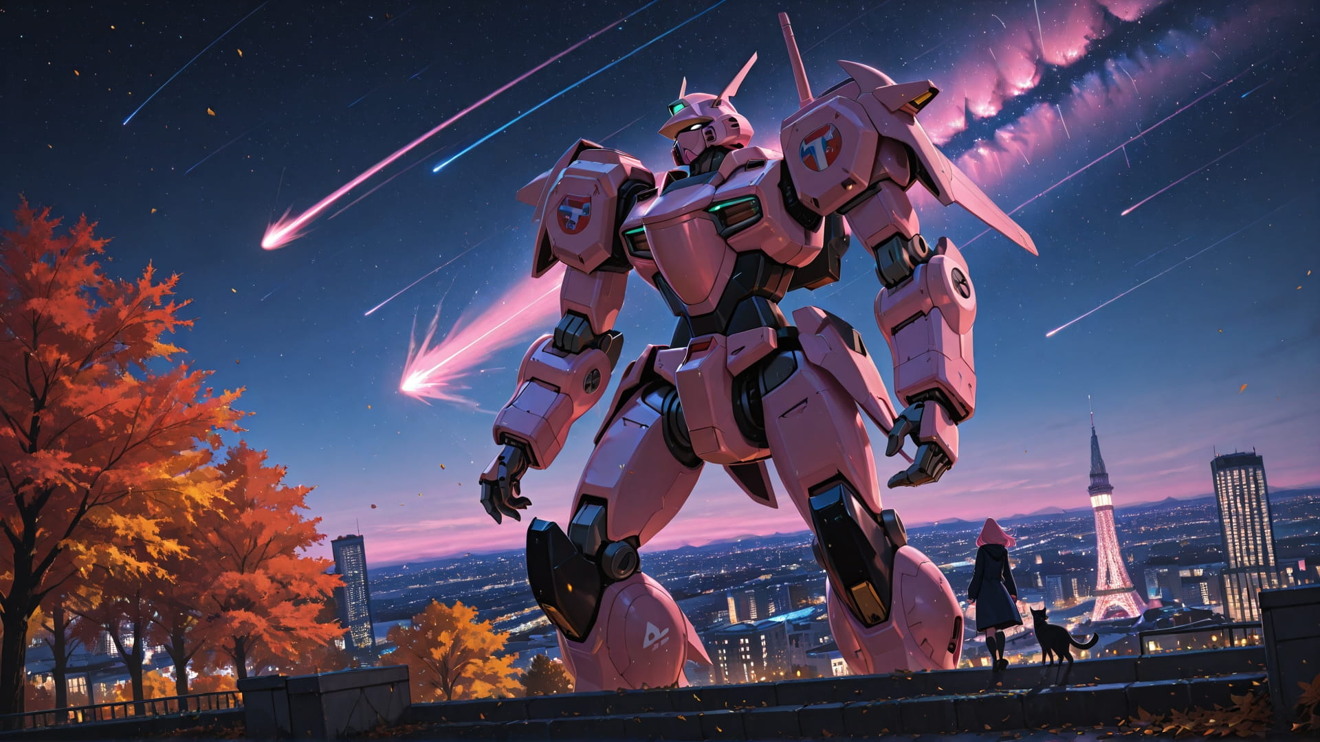 Pink Night City StarrySky smartphone wallpaper free download, vertical 16:9 format, Pink, Night, City, Autumn