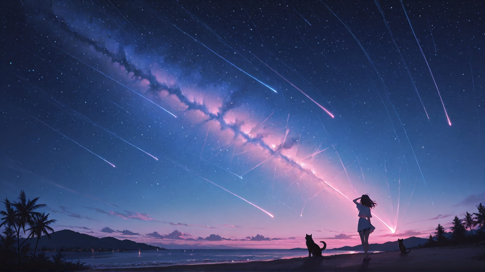 Pink Night Sky StarrySky smartphone wallpaper free download, vertical 16:9 format, Pink, Night, Sky, Summer