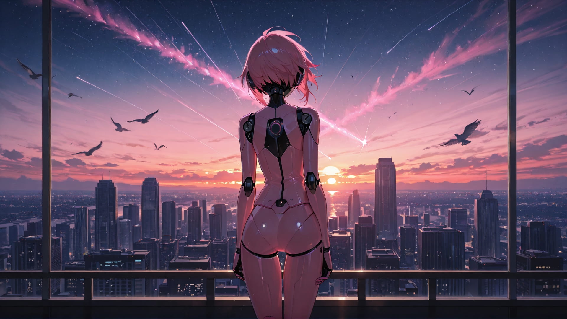 Pink Sunset City StarrySky smartphone wallpaper free download, vertical 16:9 format, Pink, Sunset, City, Summer