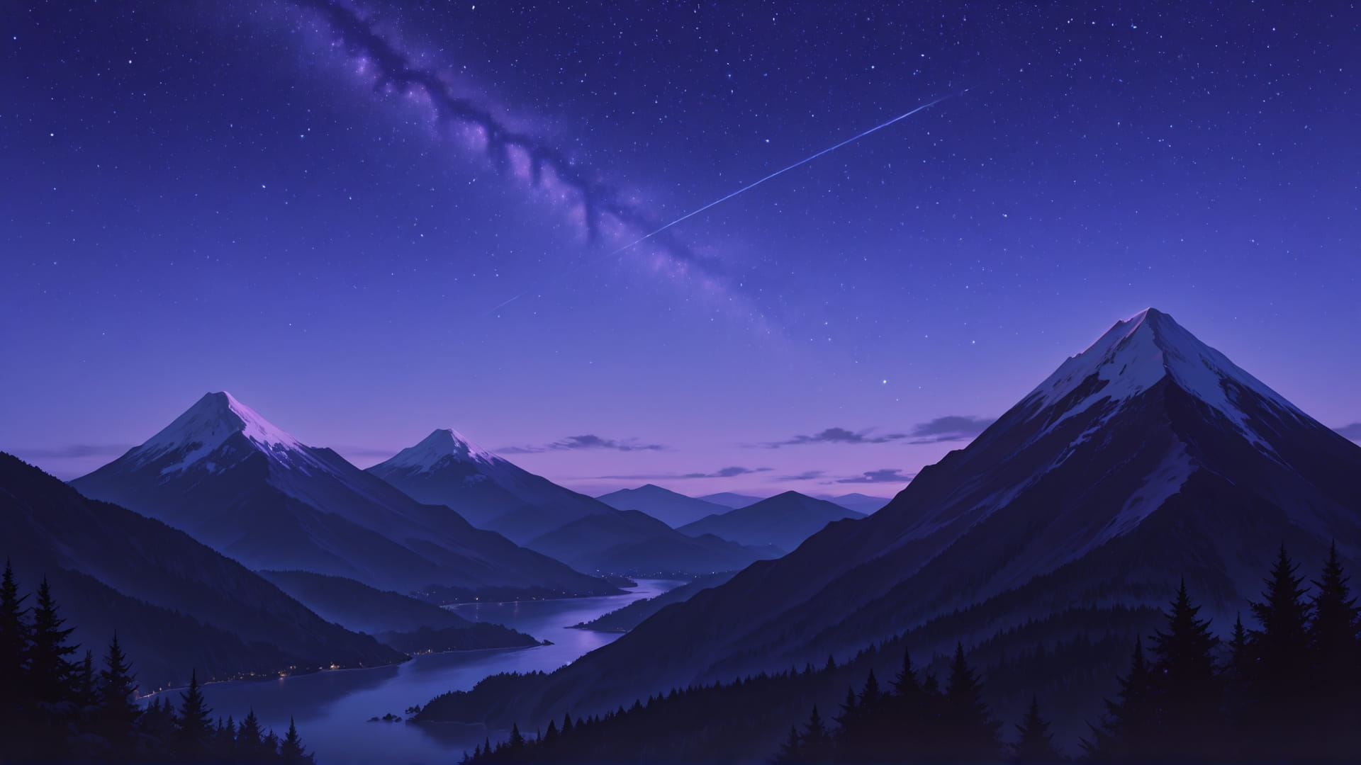 Purple Night Mountain StarrySky smartphone wallpaper free download, vertical 16:9 format, Purple, Night, Mountain, Summer 001