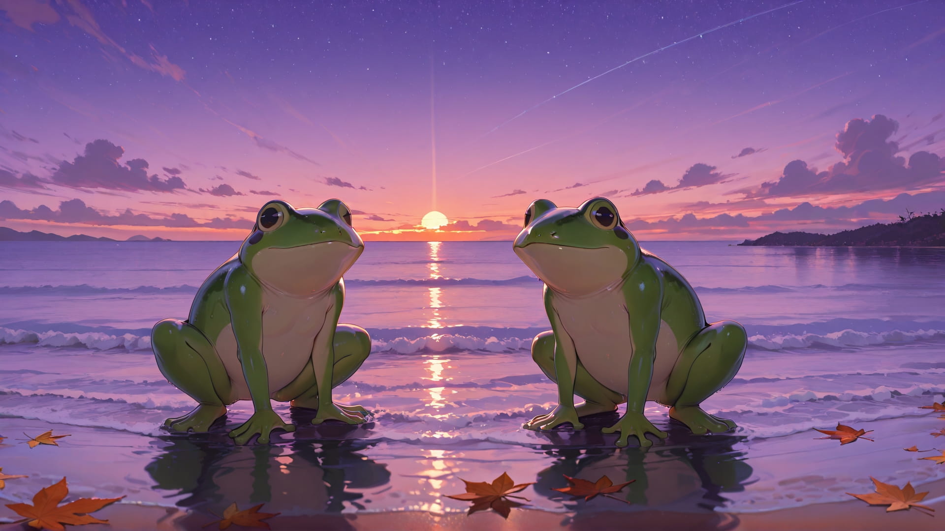 Purple Sunset Sea StarrySky smartphone wallpaper free download, vertical 16:9 format, Purple, Sunset, Sea, Autumn