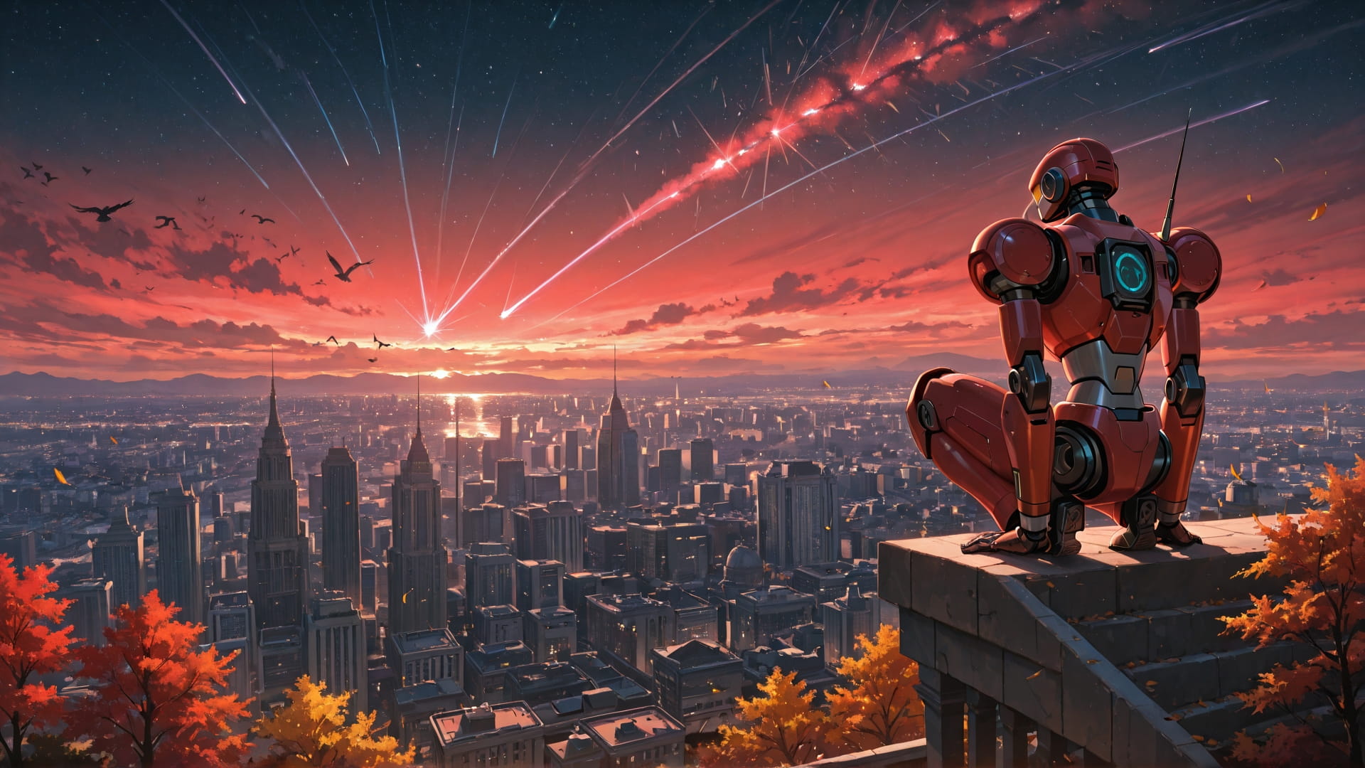 Red Afternoon City StarrySky smartphone wallpaper free download, vertical 16:9 format, Red, Afternoon, City, Autumn