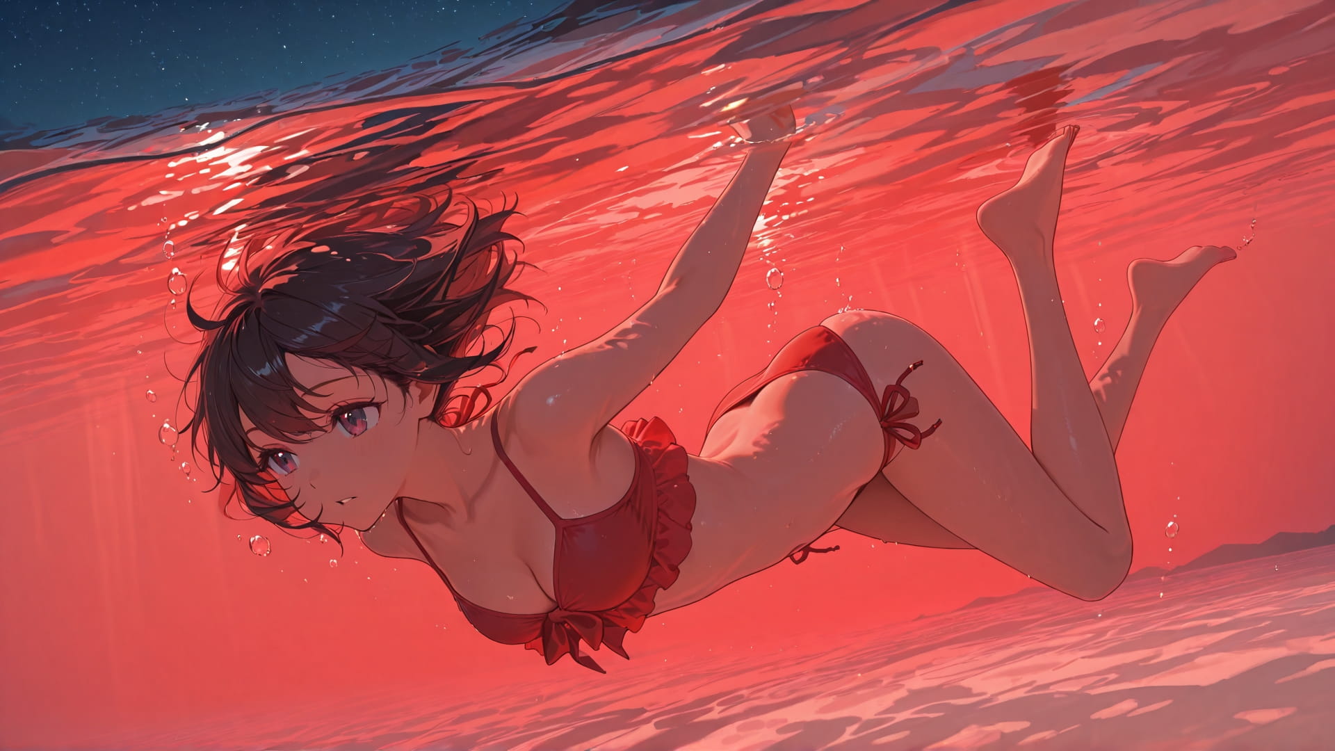 Red Afternoon Sea StarrySky smartphone wallpaper free download, vertical 16:9 format, Red, Afternoon, Sea, Summer 001