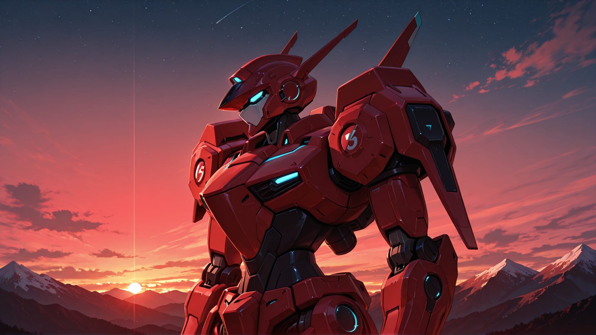 Red Sunset Mountain StarrySky smartphone wallpaper free download, vertical 16:9 format, Red, Sunset, Mountain, Summer