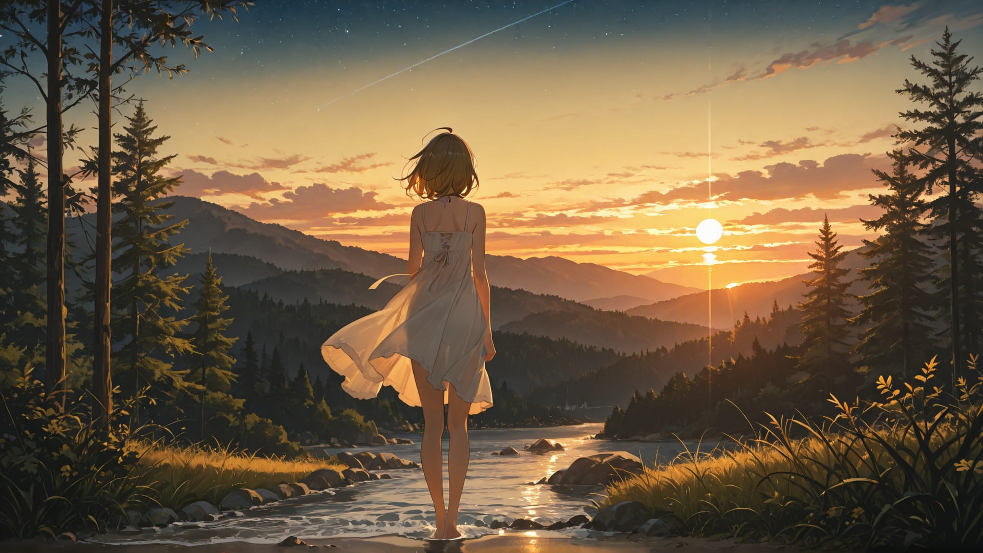 Yellow Sunset Nature StarrySky smartphone wallpaper free download, vertical 16:9 format, Yellow, Sunset, Nature, Summer 001